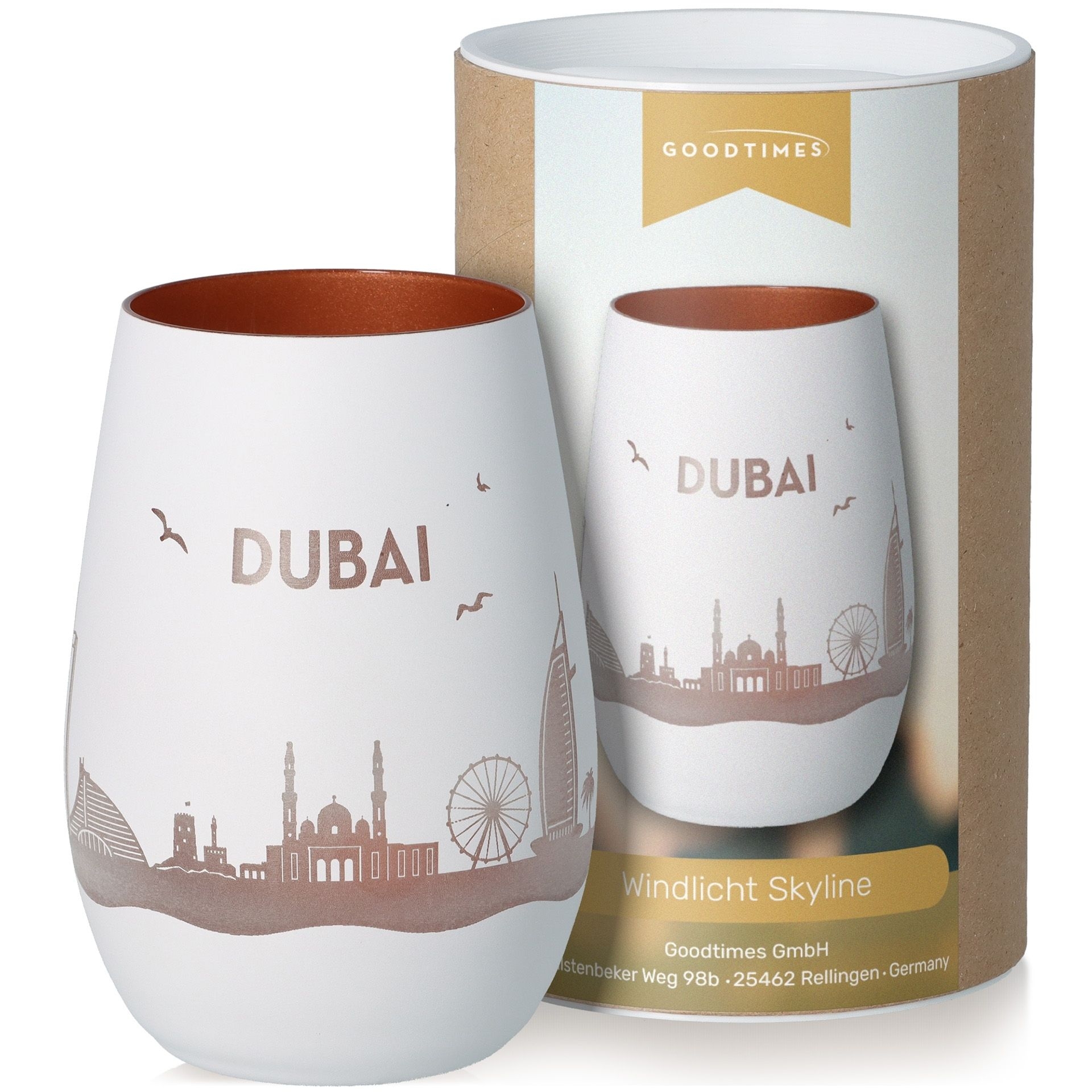 Windlicht Skyline Dubai Weiß/Bronze Töpferei, Tasse, Krug, Kunst, Porzellan