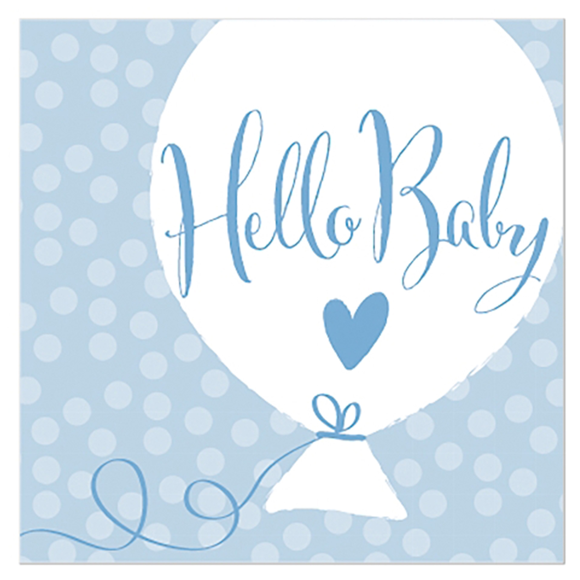 20 Cocktailservietten "Hello Baby" Blau Briefumschlag, Grußkarte, Post