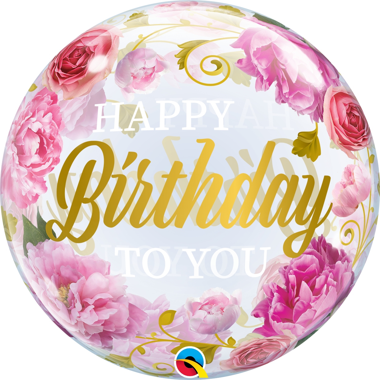 Bubble Ballon "Happy Birthday" Rosen 56cm