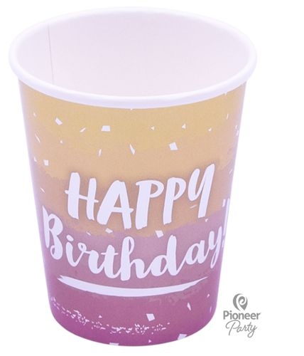 8 Pappbecher, Konfetti "Happy Birthday" Rosa/Gold 8 Pappbecher, Konfetti "Happy Birthday" Rosa/Gold
