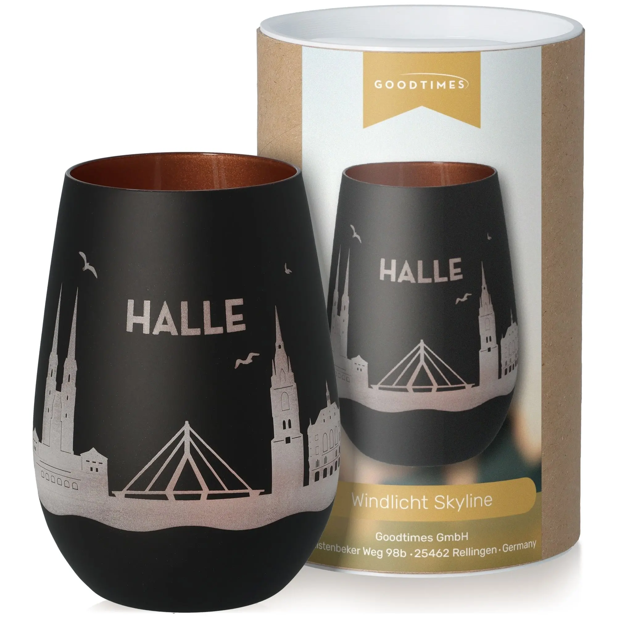 Windlicht Skyline Halle Schwarz/Bronze