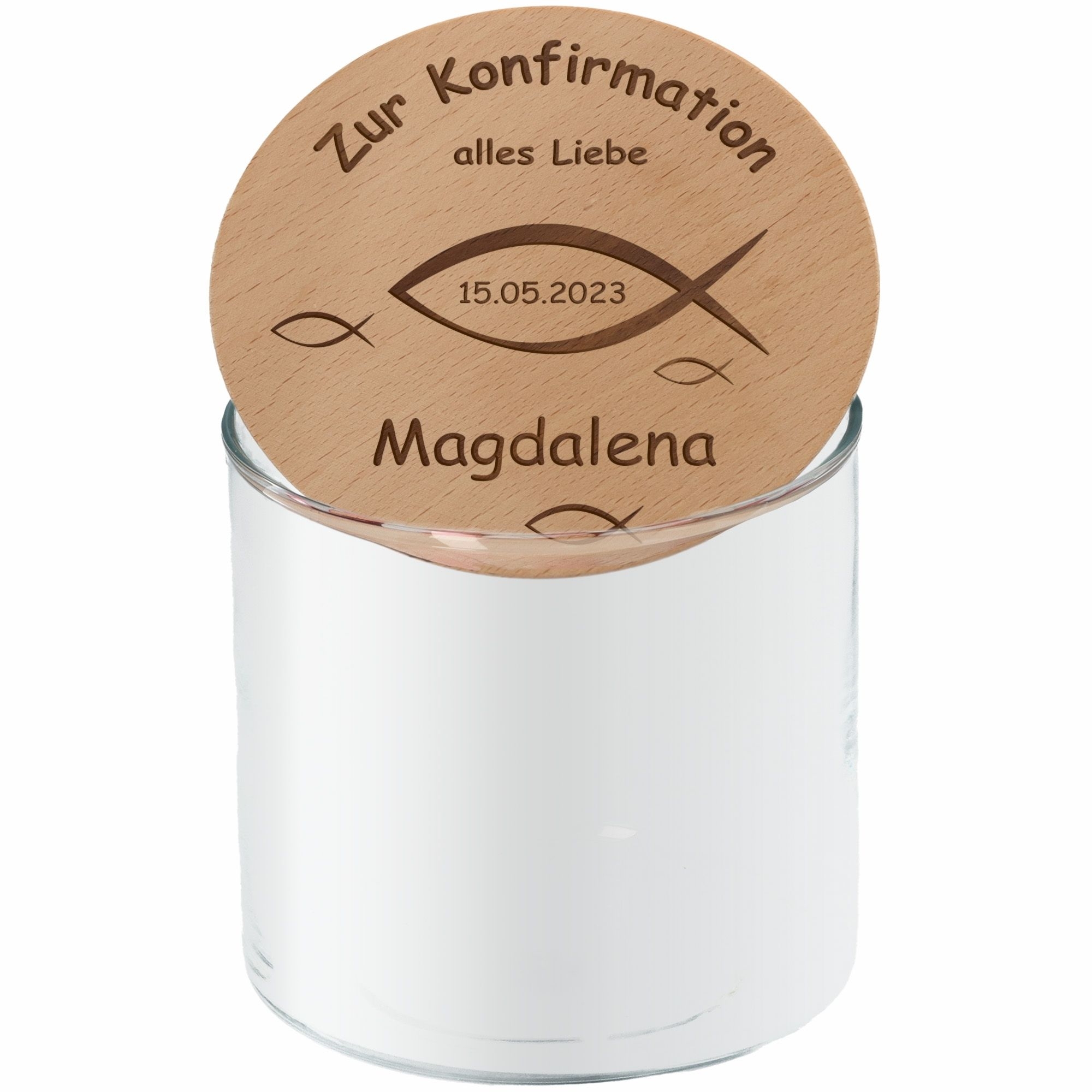 fbf7342f1e312eca38fddab805c8e8bce96c74dd Geschenkglas Konfirmation "Name & Datum" 530ml