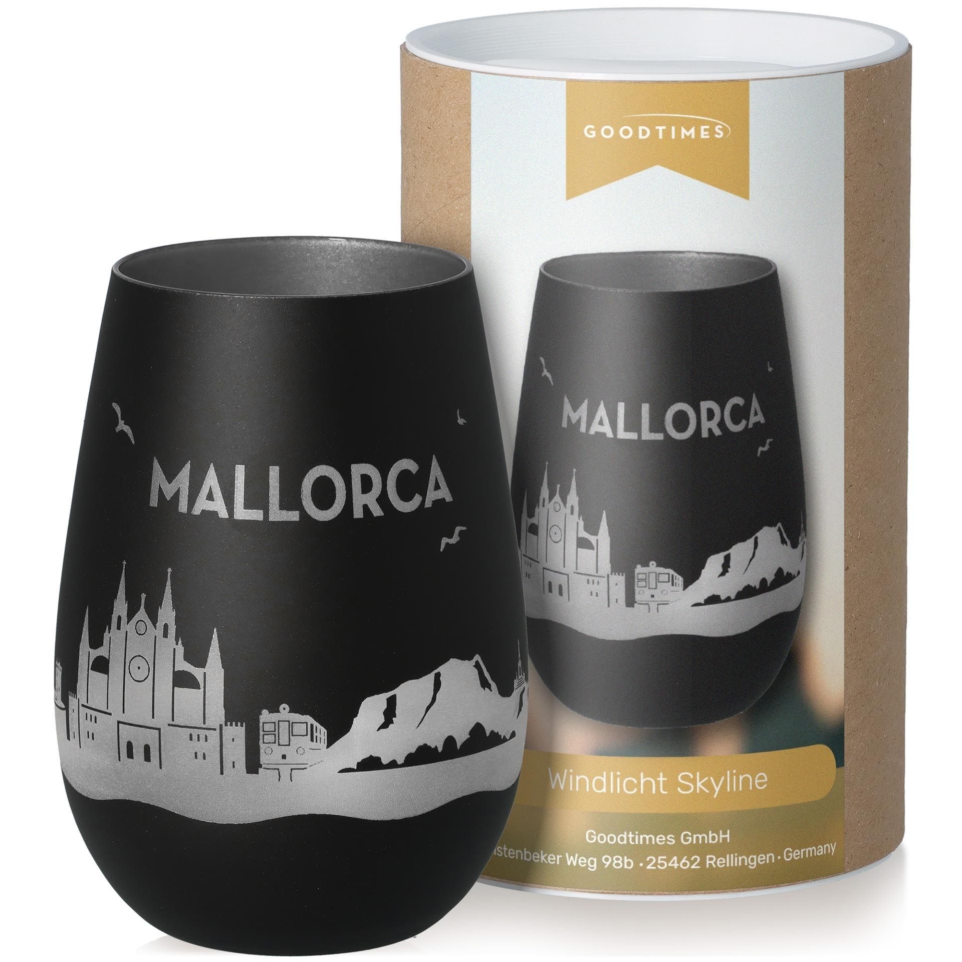 Windlicht Skyline Mallorca Schwarz/Silber Krug, Töpferei