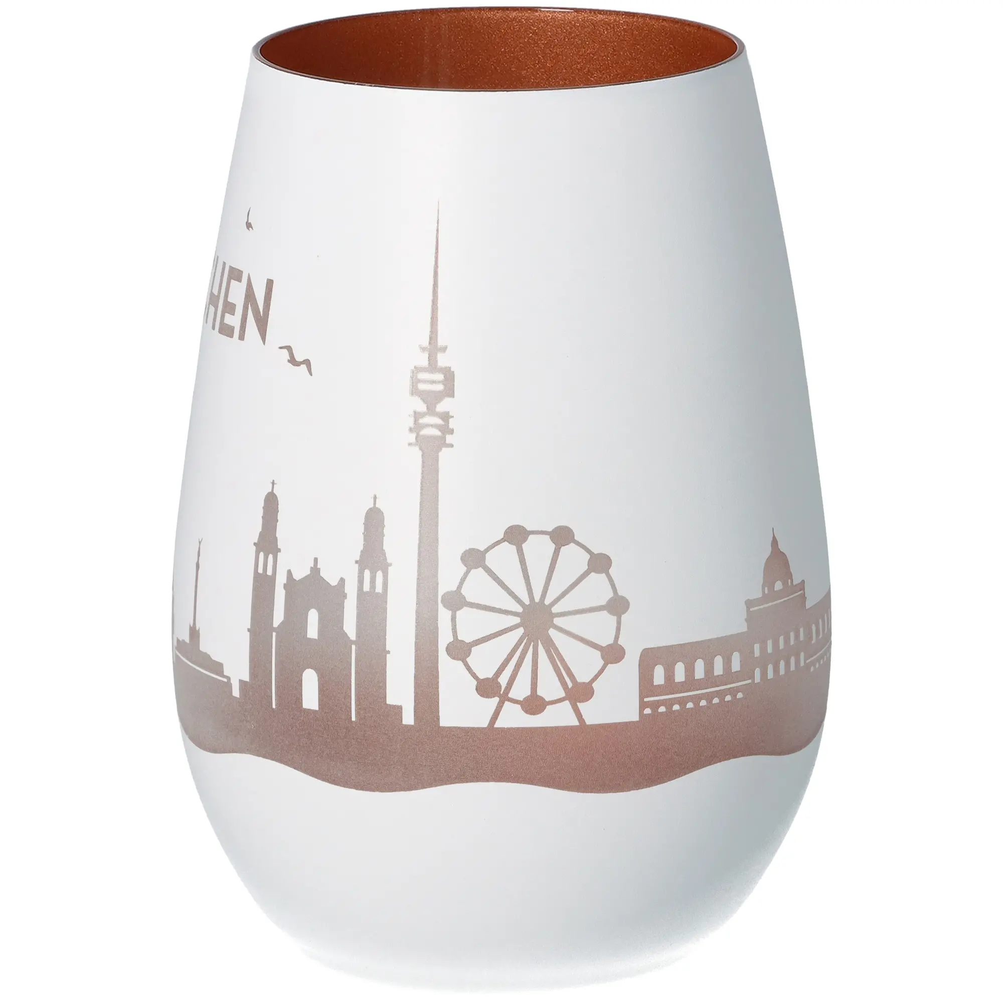 Windlicht Skyline München Weiß/Bronze