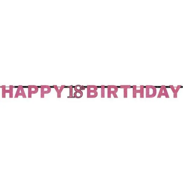 Sparkling Celebration Pink - Happy Birthday 18 Holo Girlande