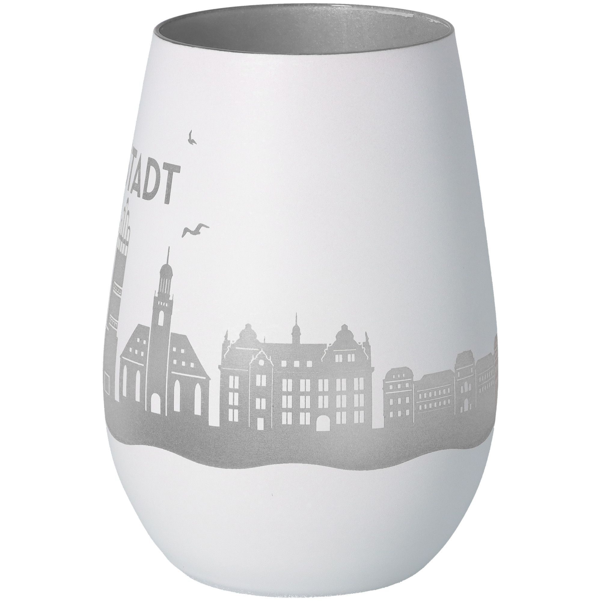Windlicht Skyline Darmstadt Weiß/Silber