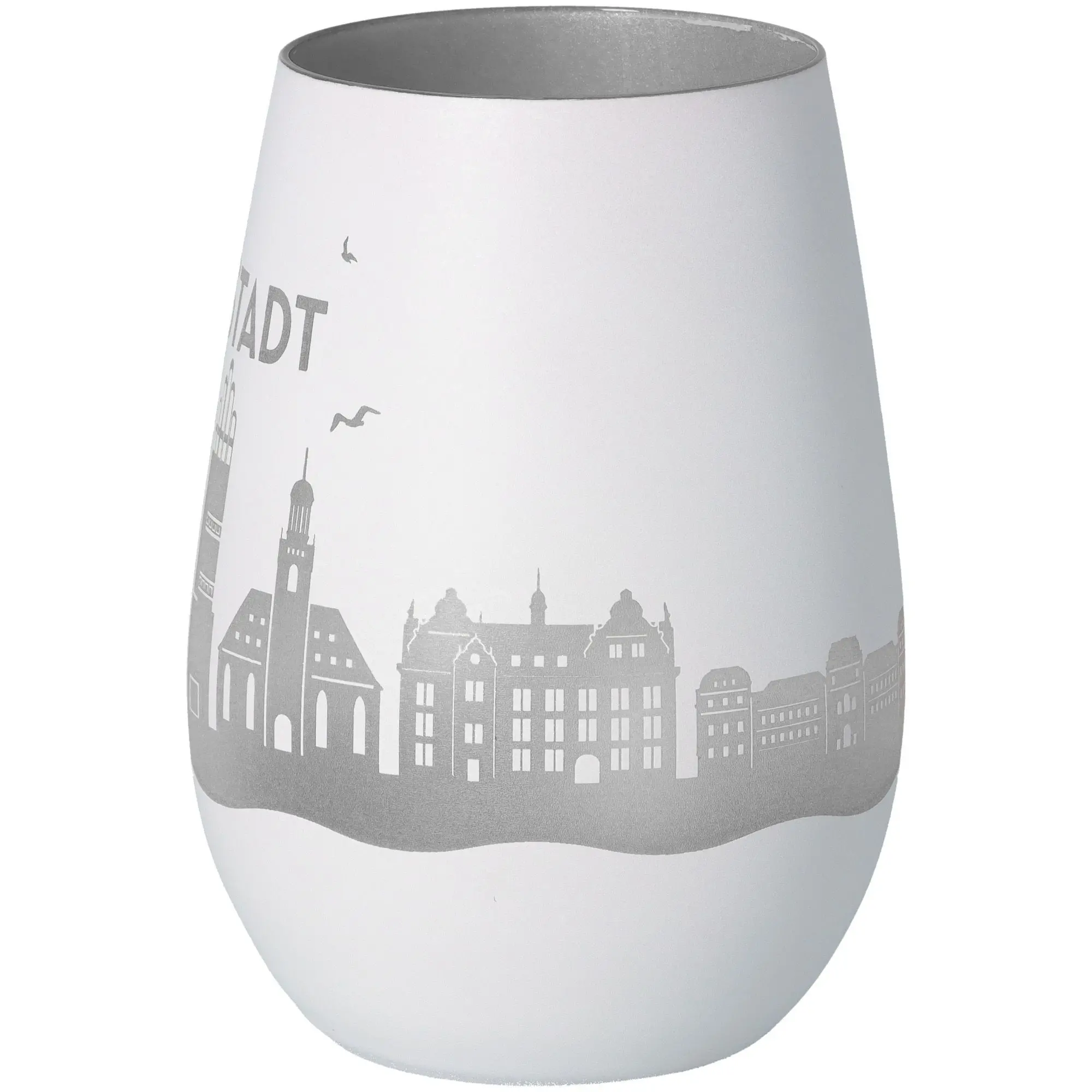 Windlicht Skyline Darmstadt Weiß/Silber