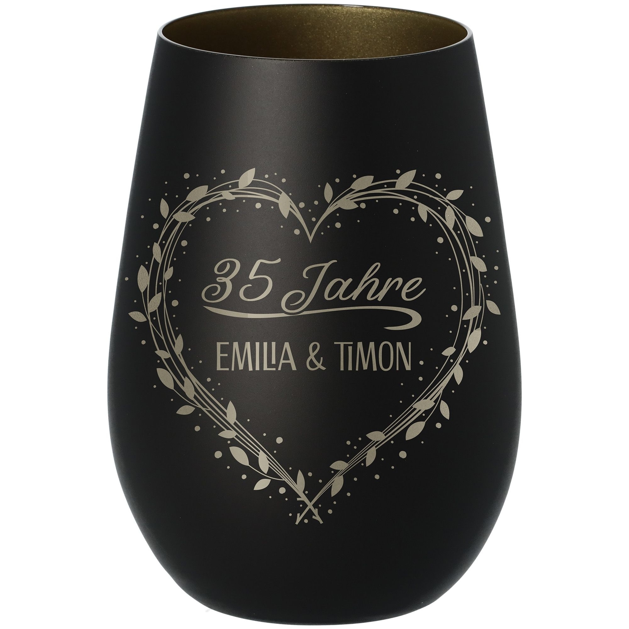 0999e835ae237aefc6106ccc007537a65c90e480 Windlicht Jubiläum "Namen+Zahl" Schwarz/Gold