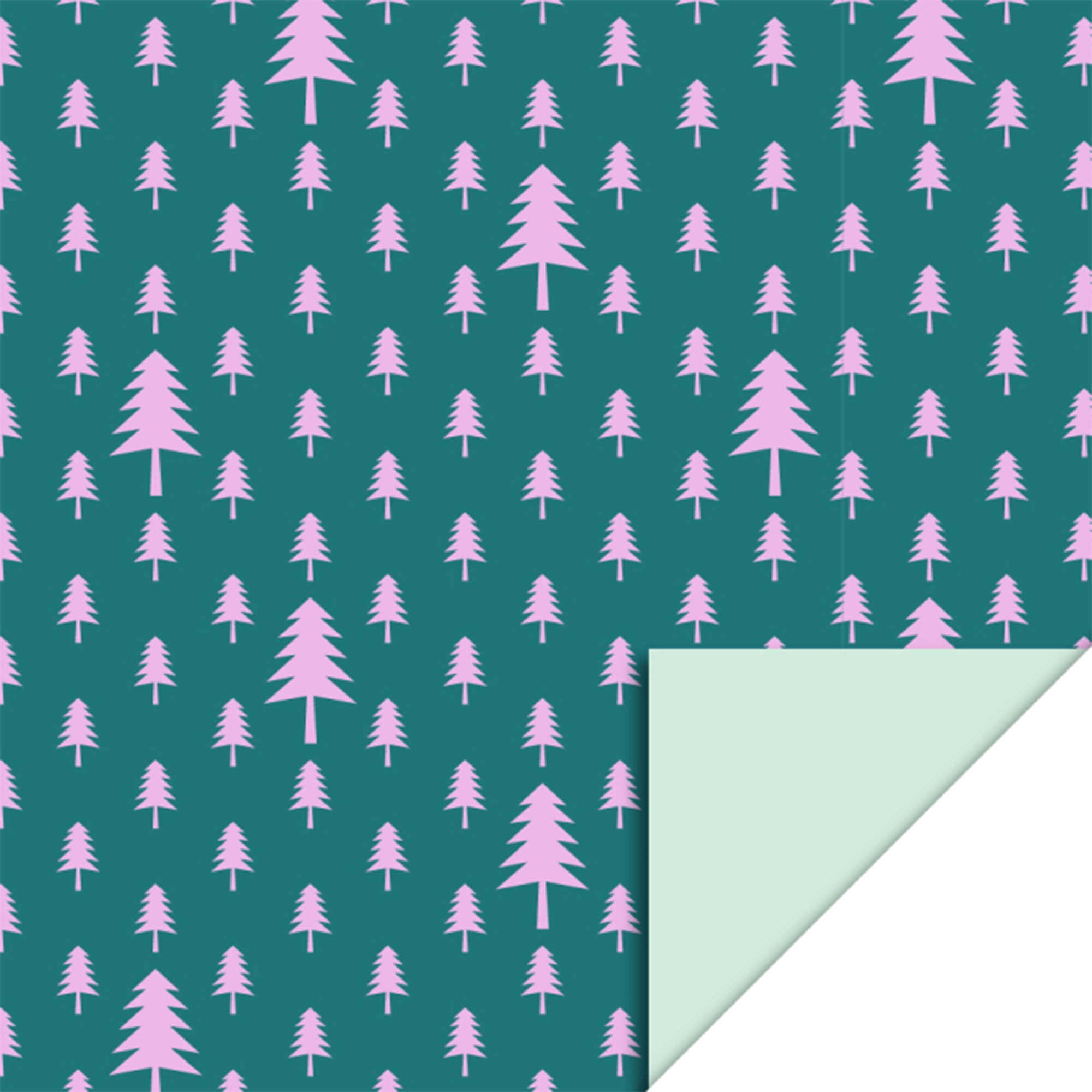 Geschenkpapier "Weihnachtsbaum" Grün Pink/Pastel Mint 3 m Dekoration für Zuhause, Muster