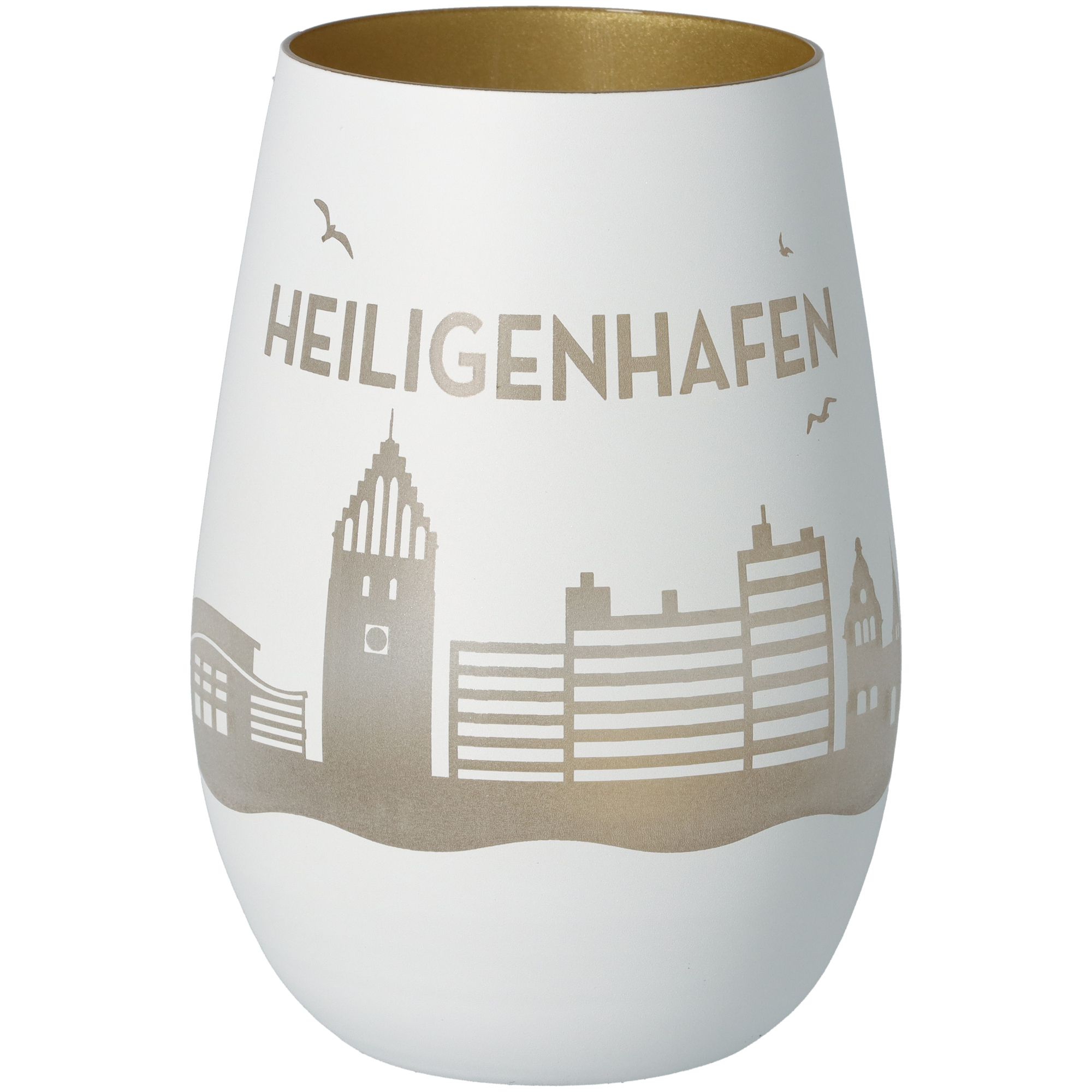 Windlicht Skyline Heiligenhafen Weiß/Gold Windlicht Skyline Heiligenhafen Weiß/Gold