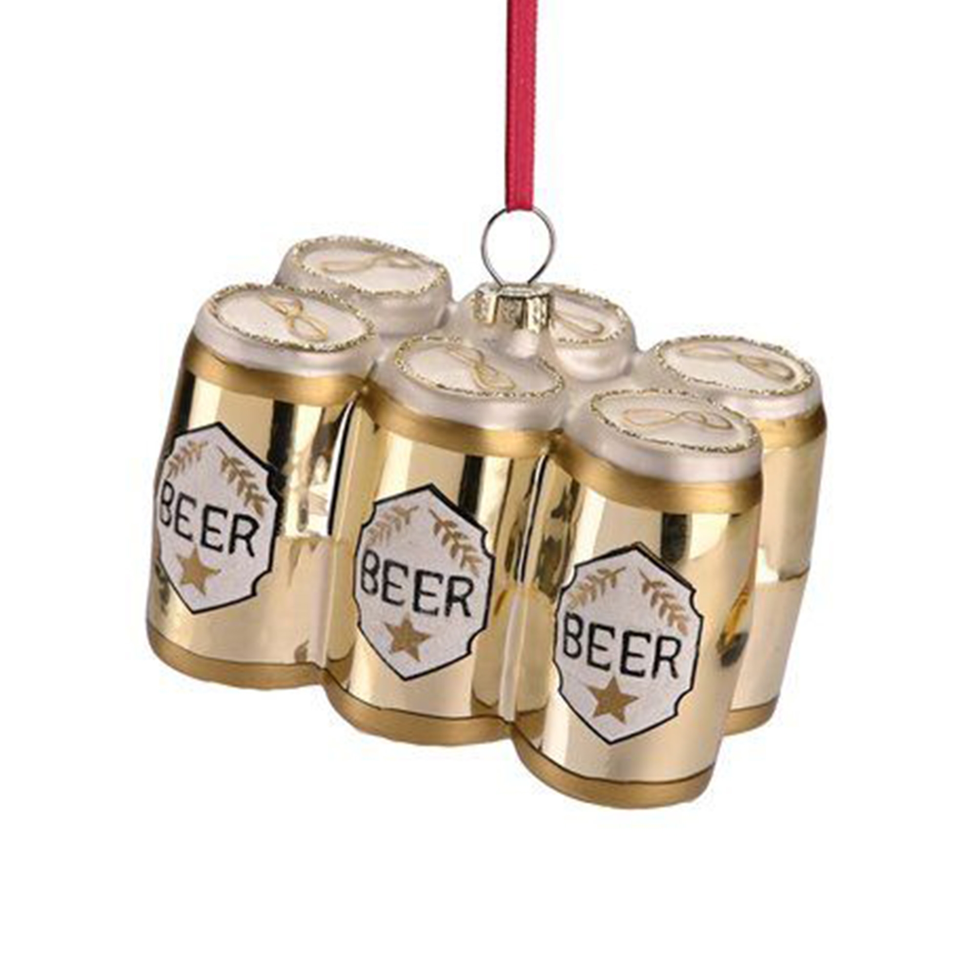 Weihnachtskugel "Sixpack Bierdosen" Gold
