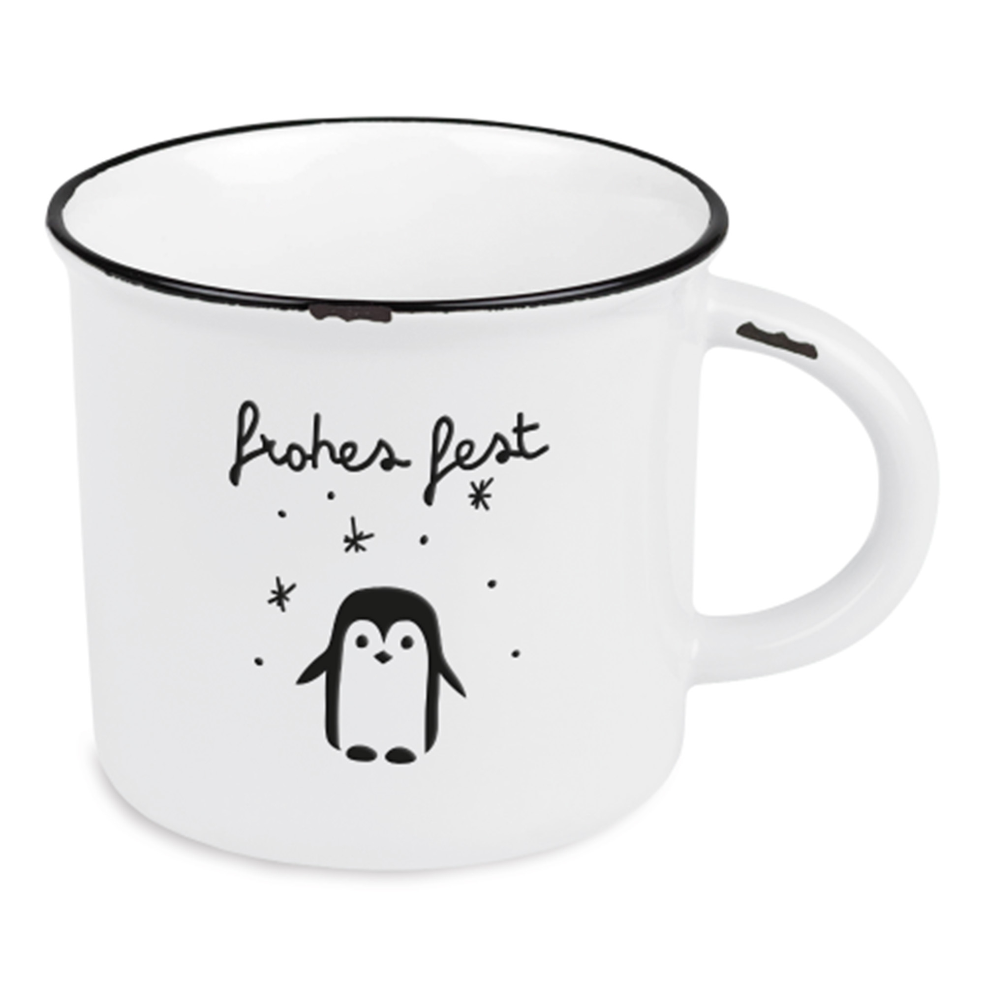 Becher Vintage "Frohes Fest" Pokal, Tier, Vogel, Pinguin