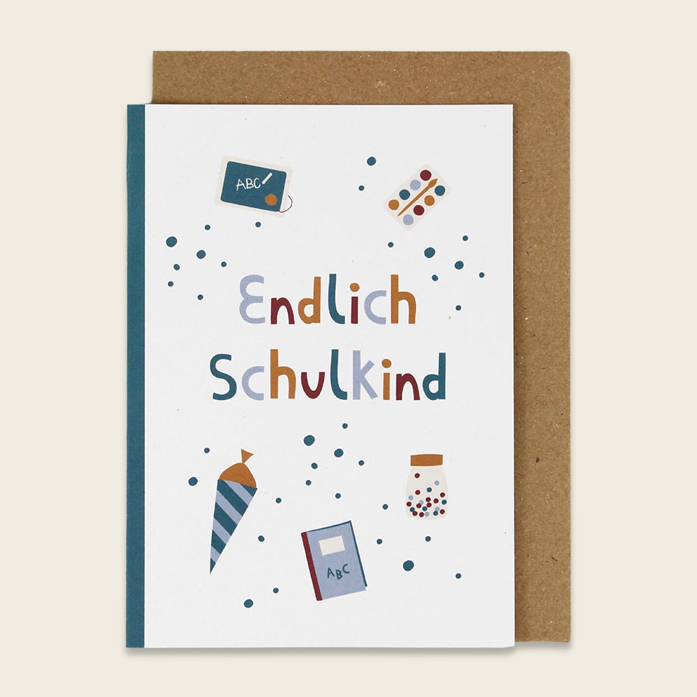 Grußkarte "Endlich Schulkind" Türkis