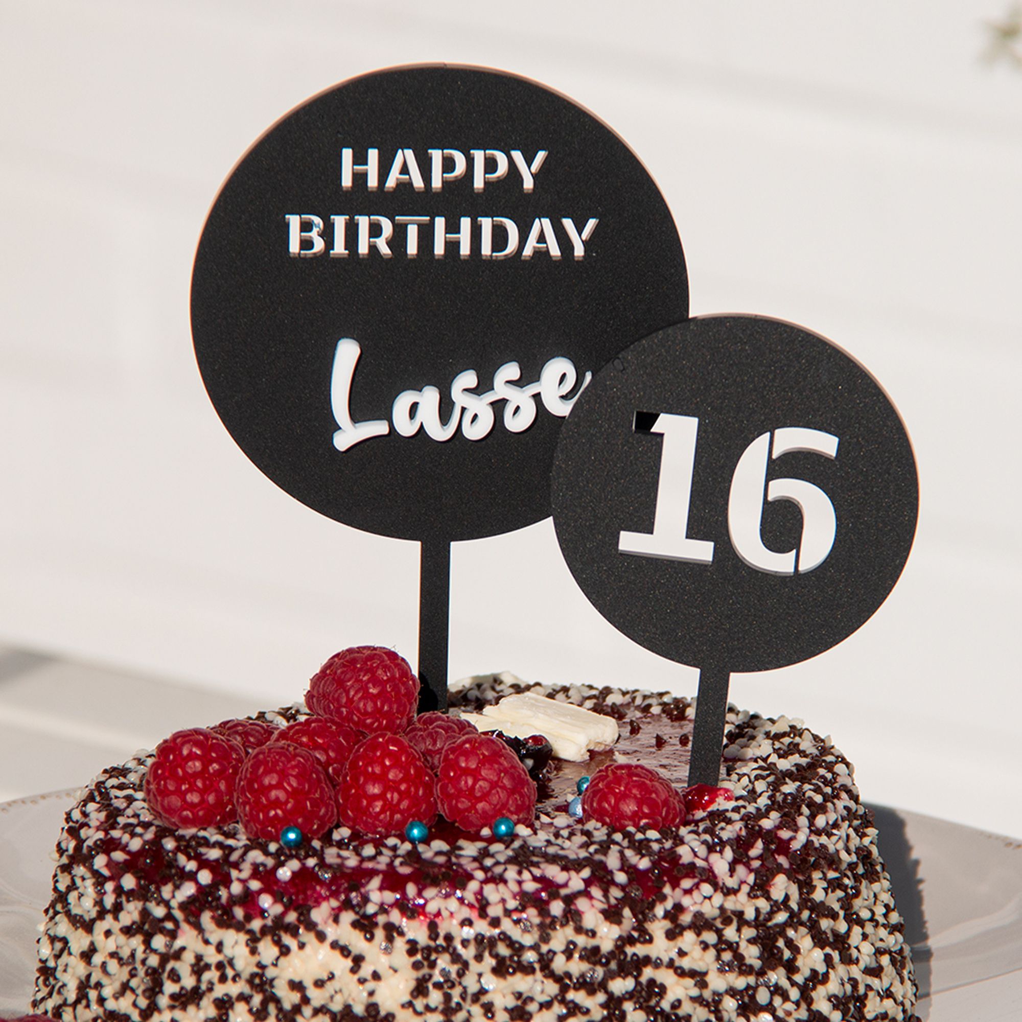 Cake Topper Happy Birthday "Name & Zahl" Set Rund Acryl