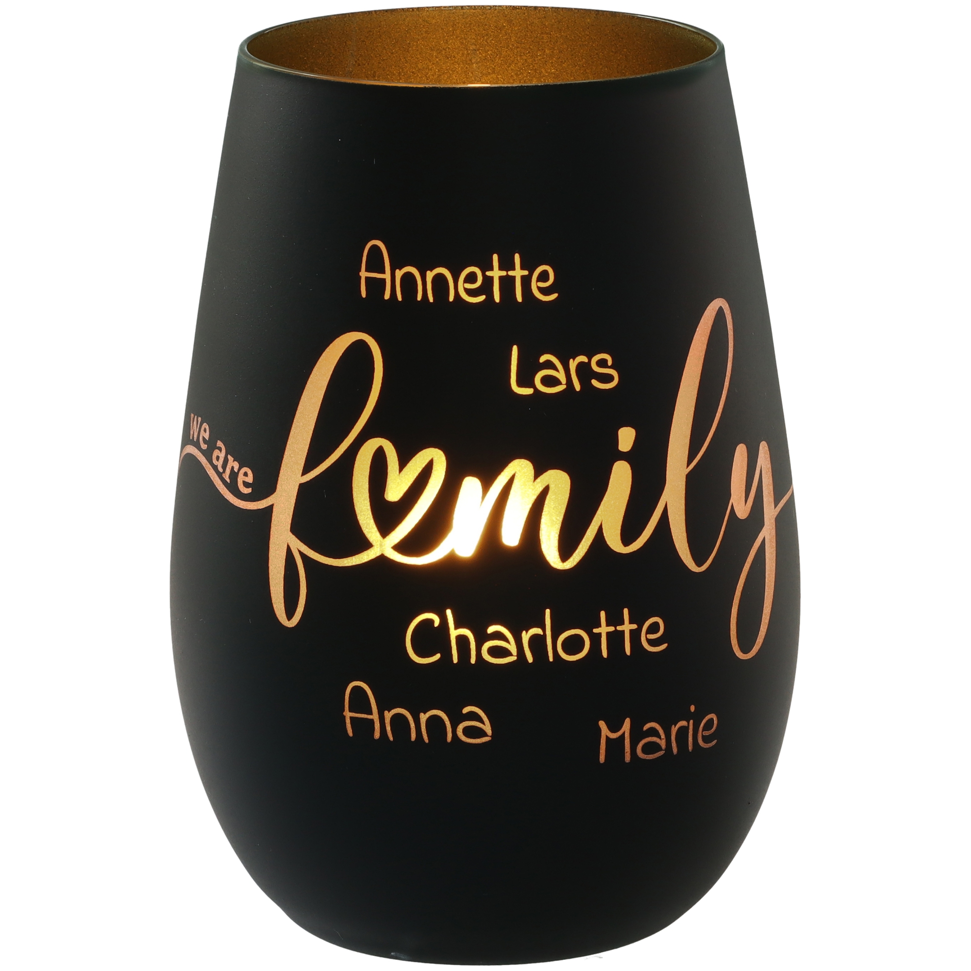 Windlicht We Are Family "Namen" Schwarz/Gold Krug, Töpferei, Vase