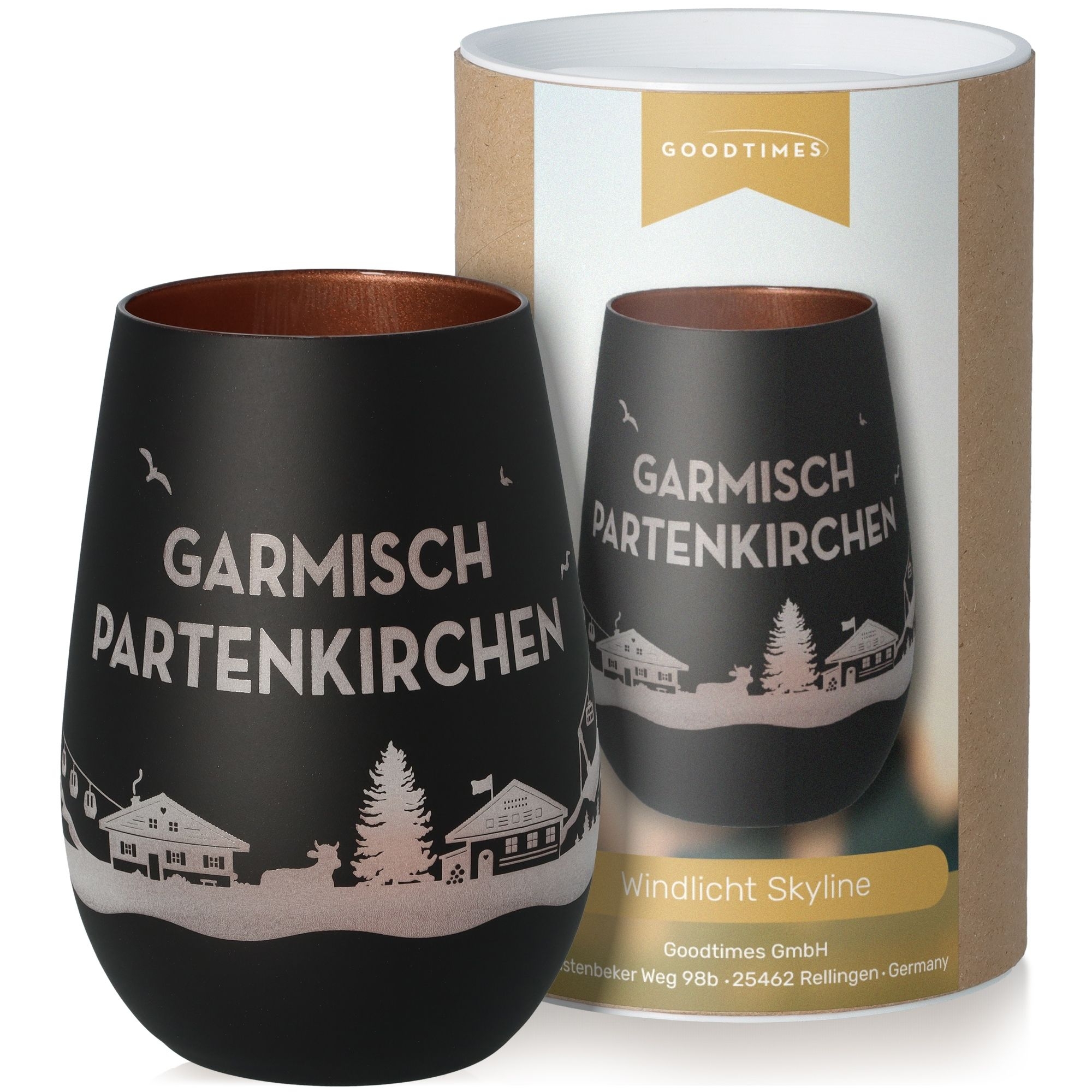 Windlicht Skyline Garmisch-Partenkirchen Schwarz/Bronze Krug, Töpferei, Tasse