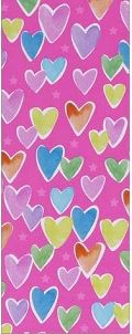 Geschenkpapier auf Rolle "bunte Herzen auf Pink", 3m