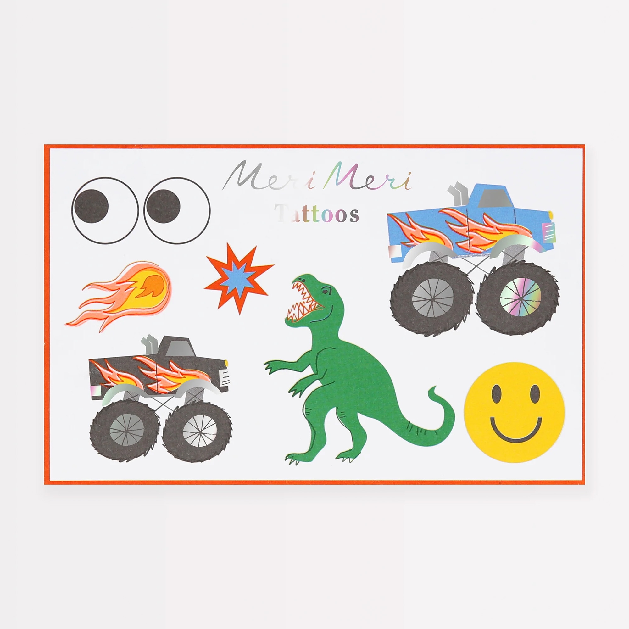 Meri Meri - Tattoos "Spielzeugkiste" Maschine, Rad, Tier, Dinosaurier, Reptil