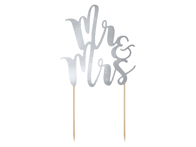 Hochzeitstorten Topper "Mr & Mrs" Silber