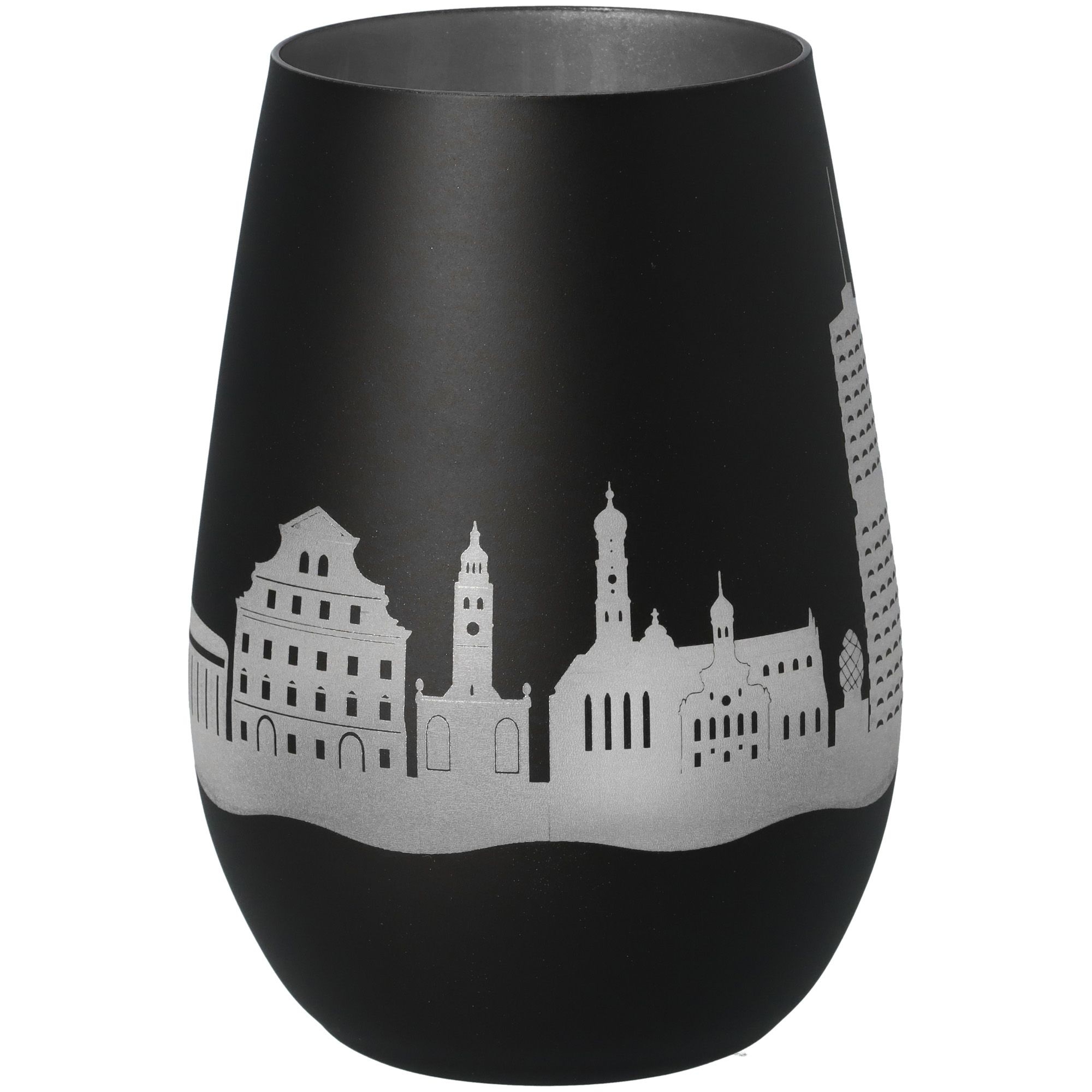 Windlicht Skyline Augsburg Schwarz/Silber Töpferei, Glas, Lampe