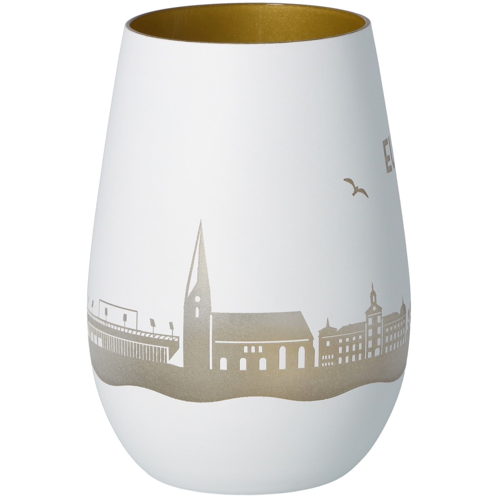 Windlicht Skyline Eutin Weiß/Gold Töpferei, Lampe, Glas, Porzellan, Lampenschirm