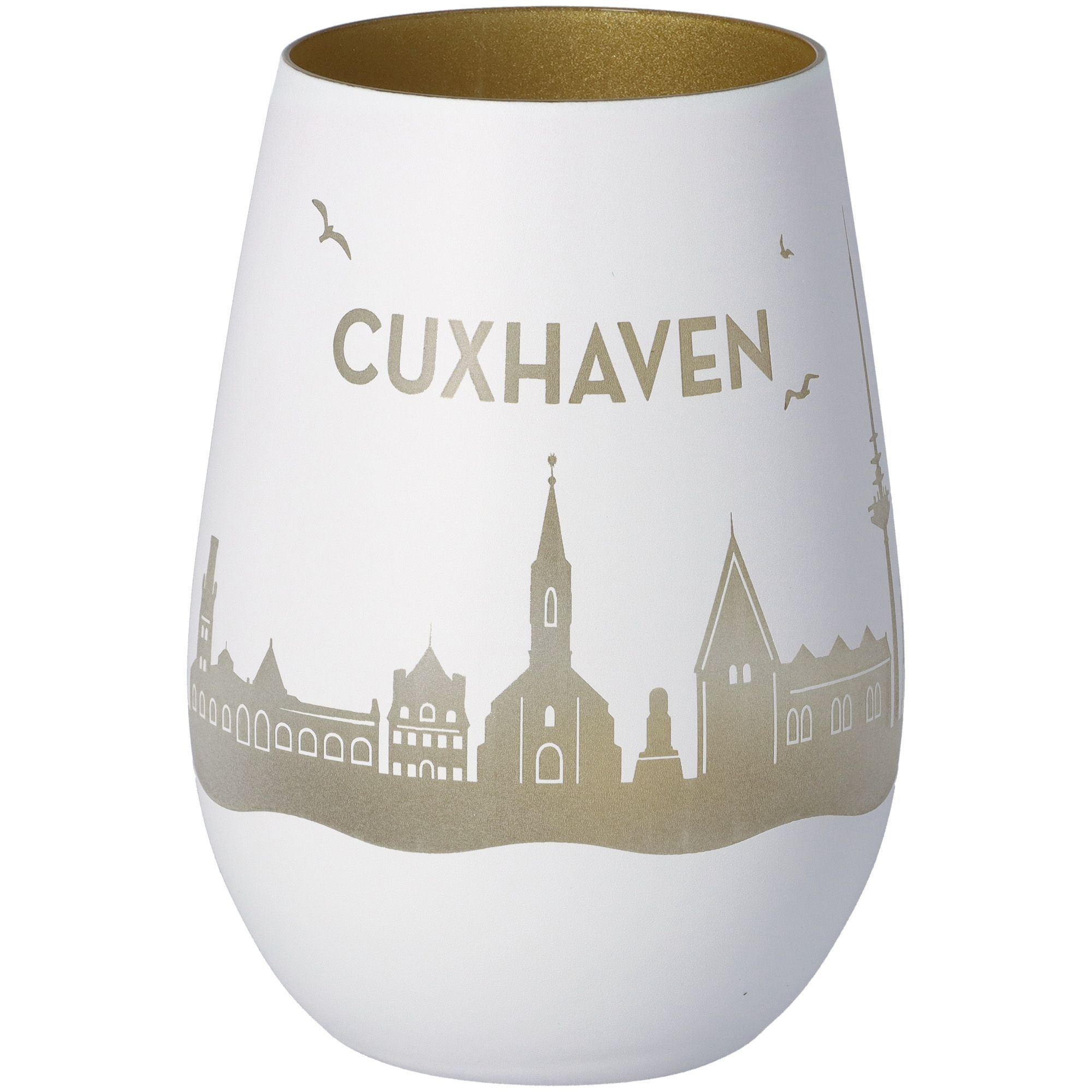Windlicht Skyline Cuxhaven Weiß/Gold Windlicht Skyline Cuxhaven Weiß/Gold
