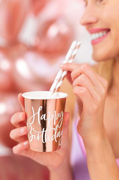 6 Pappbecher "Happy Birthday" Roségold 6 Pappbecher "Happy Birthday" Roségold