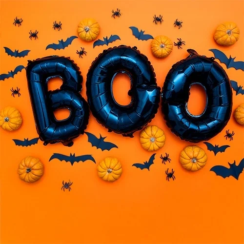 Halloween, Boo, Ballons, Kürbisse, Spinne