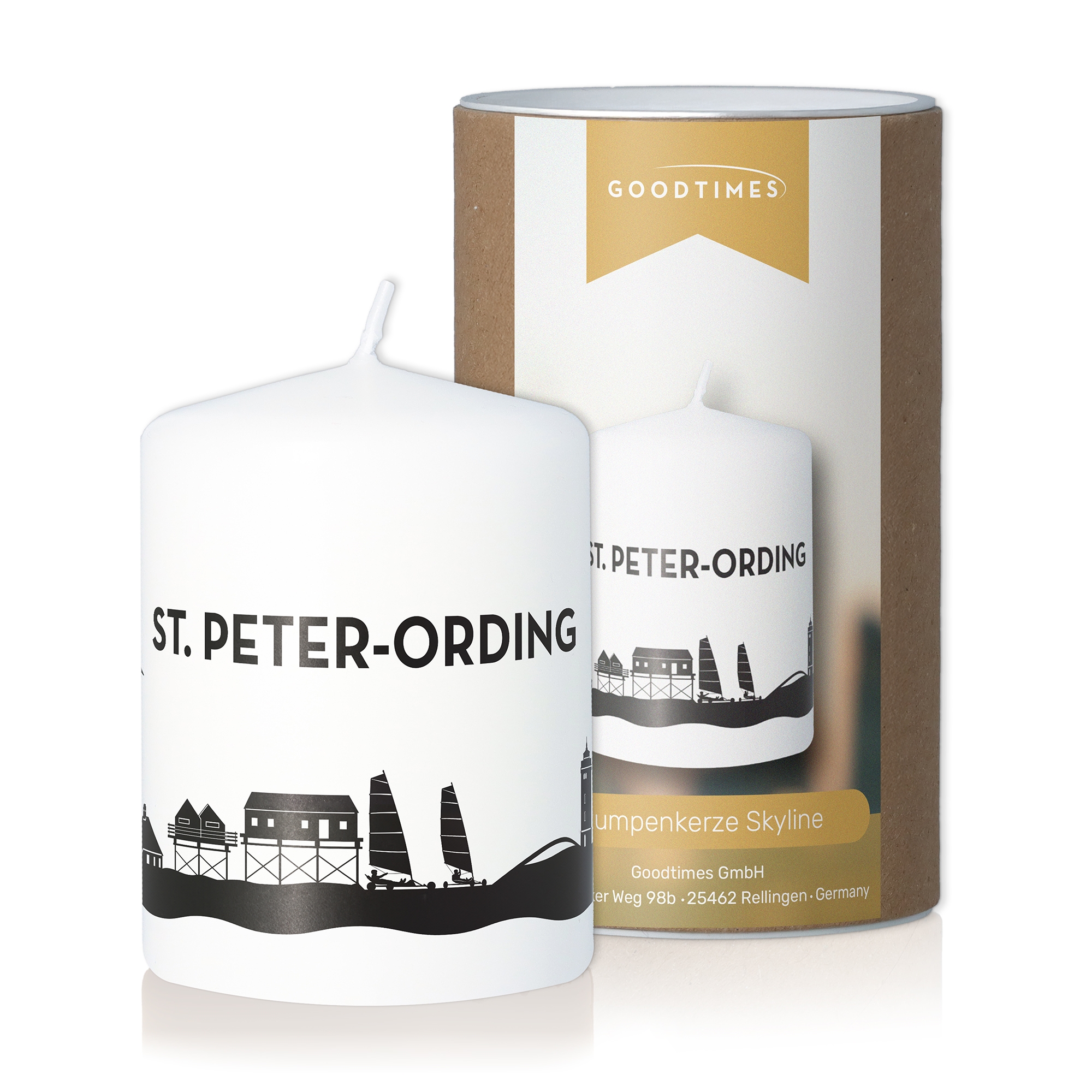 Stumpenkerze Skyline St. Peter-Ording Weiß