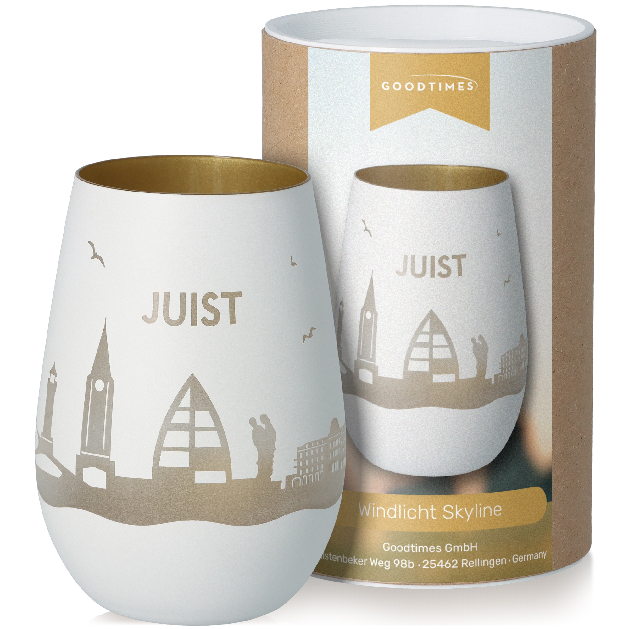Windlicht Skyline Juist Weiß/Gold Töpferei, Krug, Porzellan, Tasse, Vase