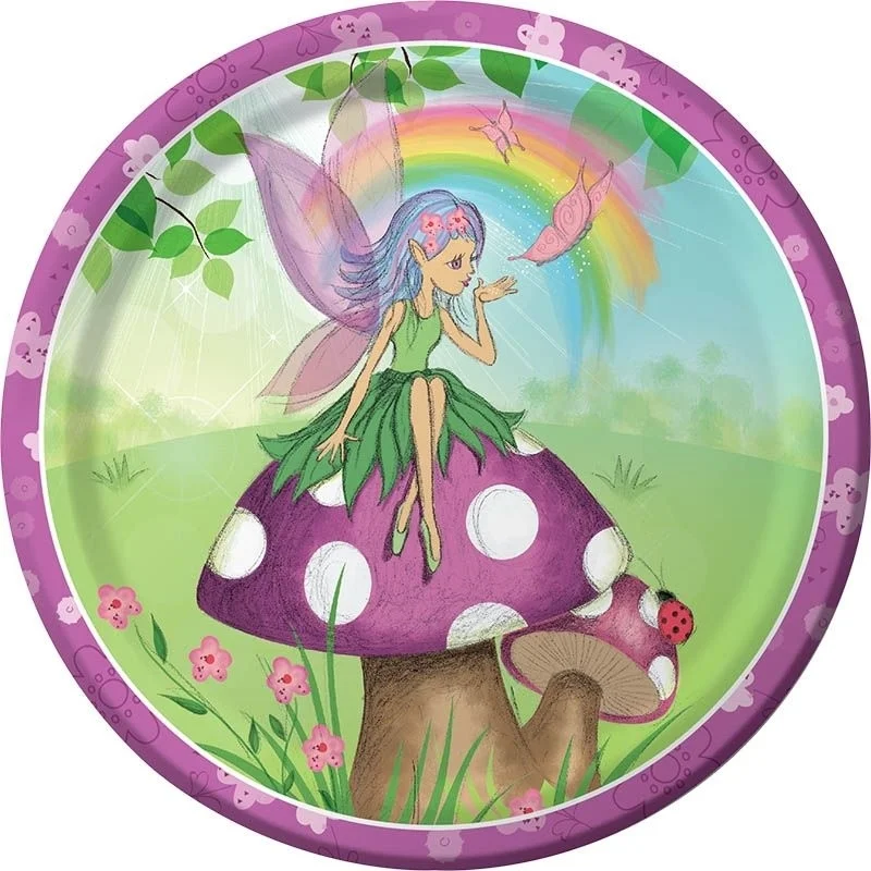 fee, pilz, teller, lila, regenbogen