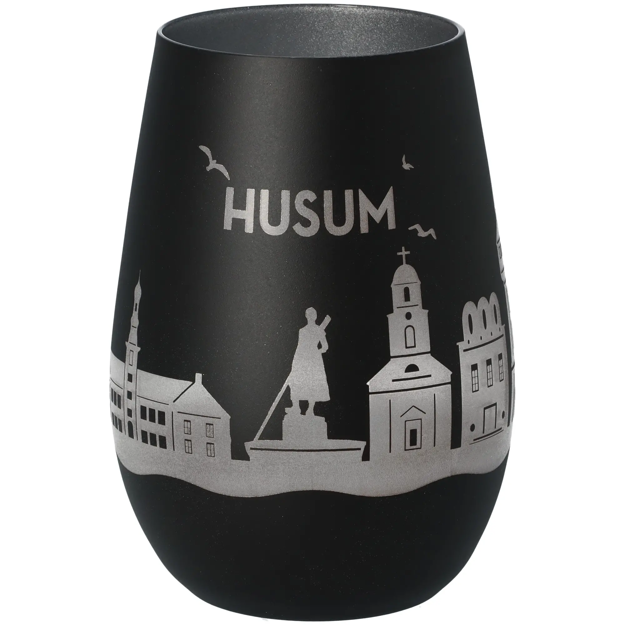 Windlicht Skyline Husum Schwarz/Silber