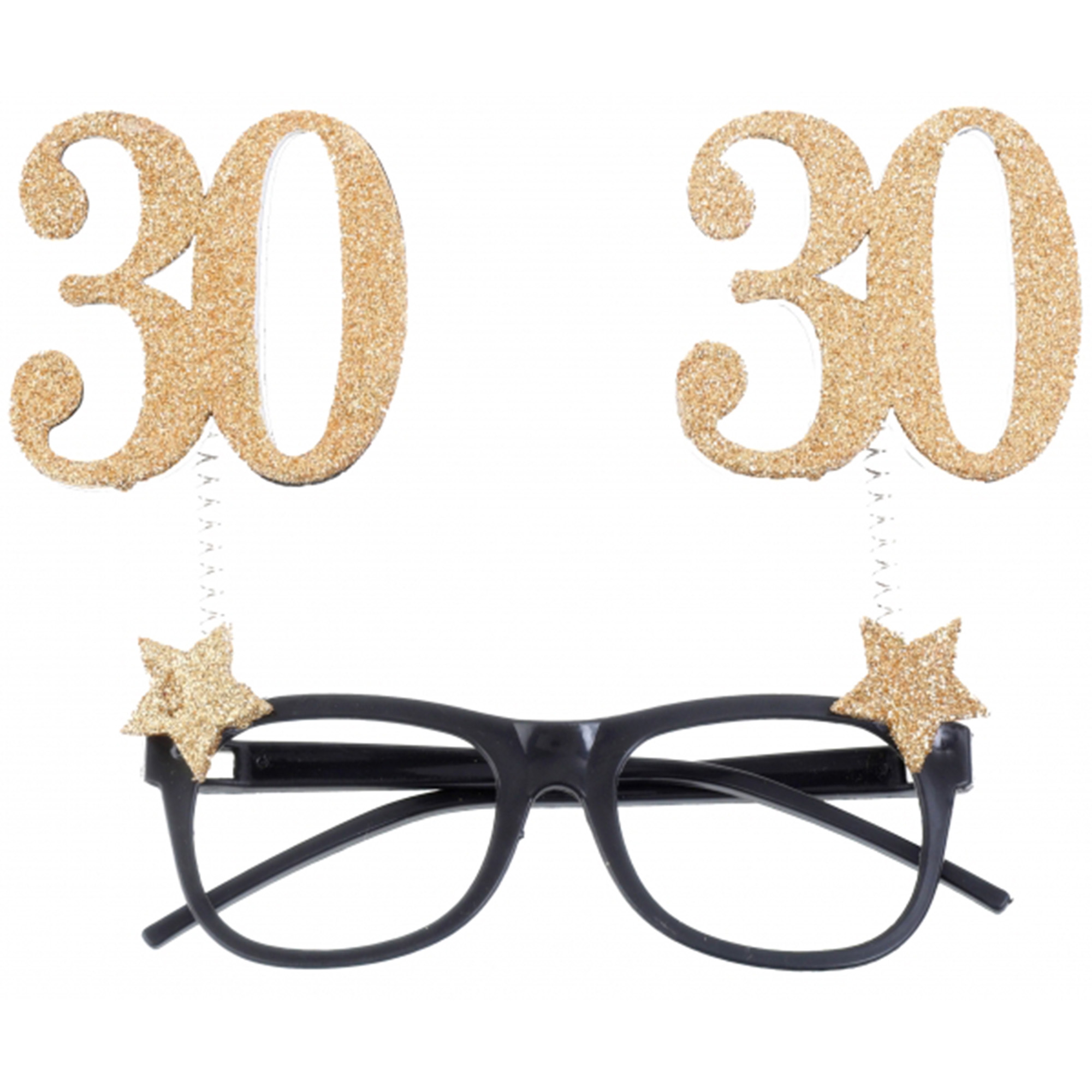 Glitzerbrille zum 30. Geburtstag, Gold/Schwarz Zubehör, Brillen, Text