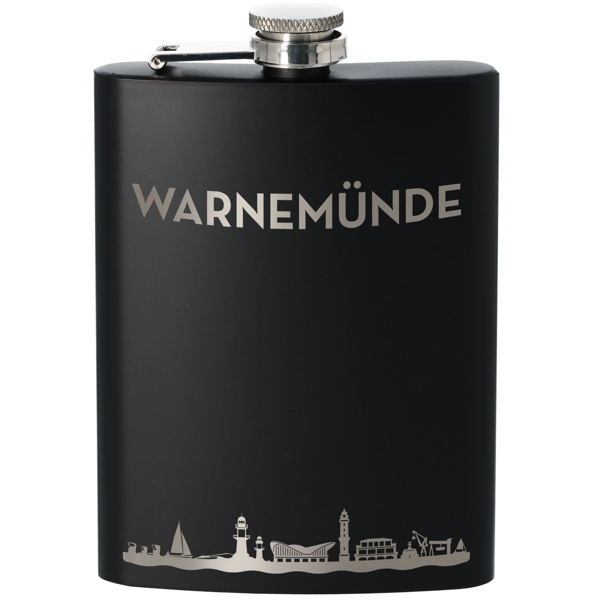 Flachmann Skyline Warnemünde Schwarz 225ml Flasche, Rasierwasser