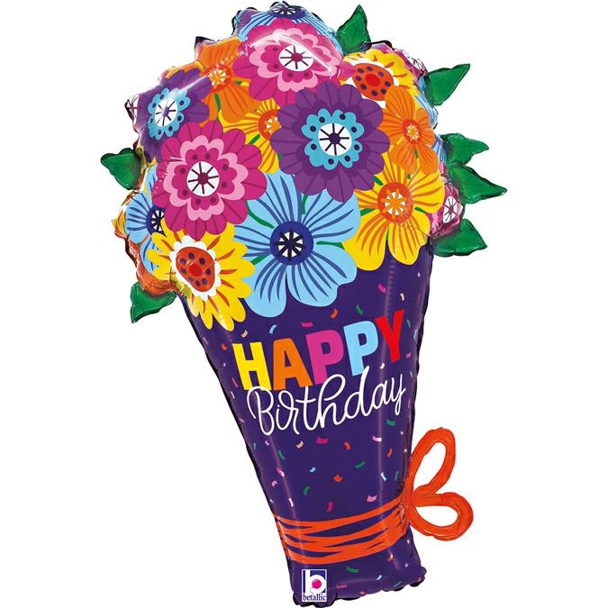 Folienballon "Happy Birthday" Blumenstrauß 75cm