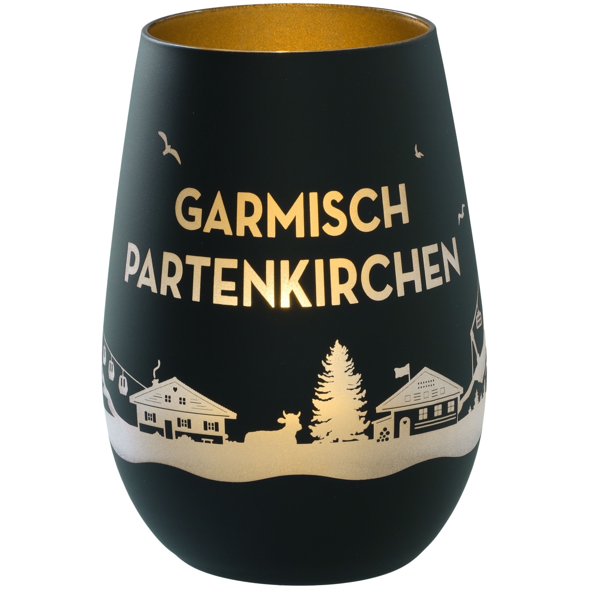 Windlicht Skyline Garmisch-Partenkirchen Schwarz/Gold Krug, Töpferei