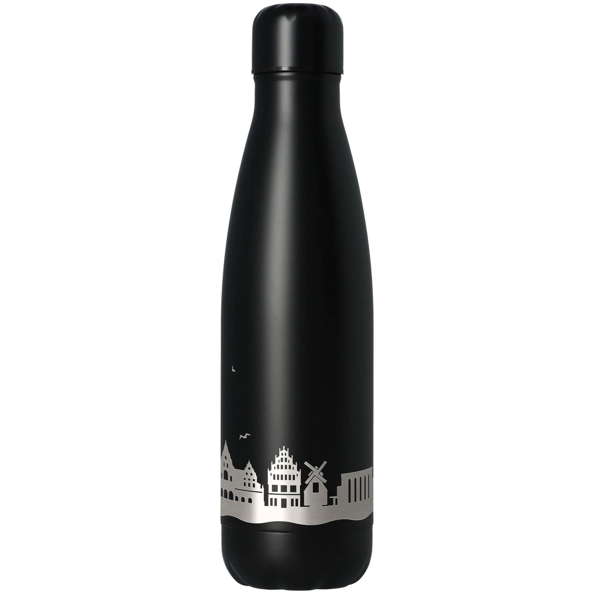 Thermos, Flasche, Stahl, Schwarz, Stadtlandschaft Muster