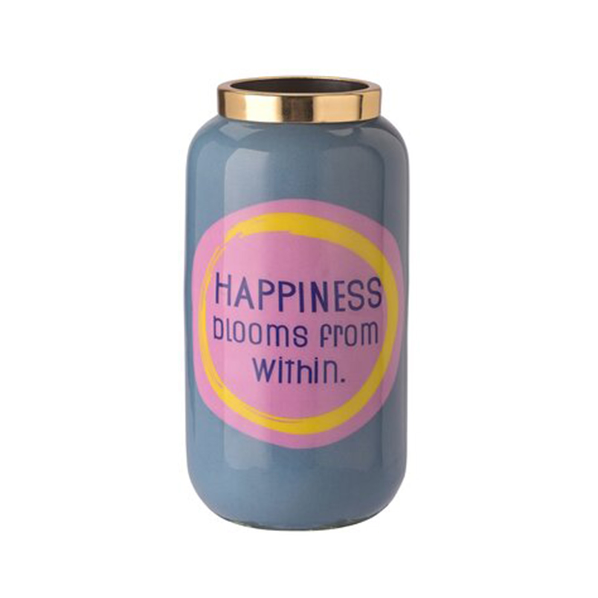 Vase mit Metallring "Happiness...", Blau/Gold - XXS Vase mit Metallring "Happiness...", Blau/Gold - XXS