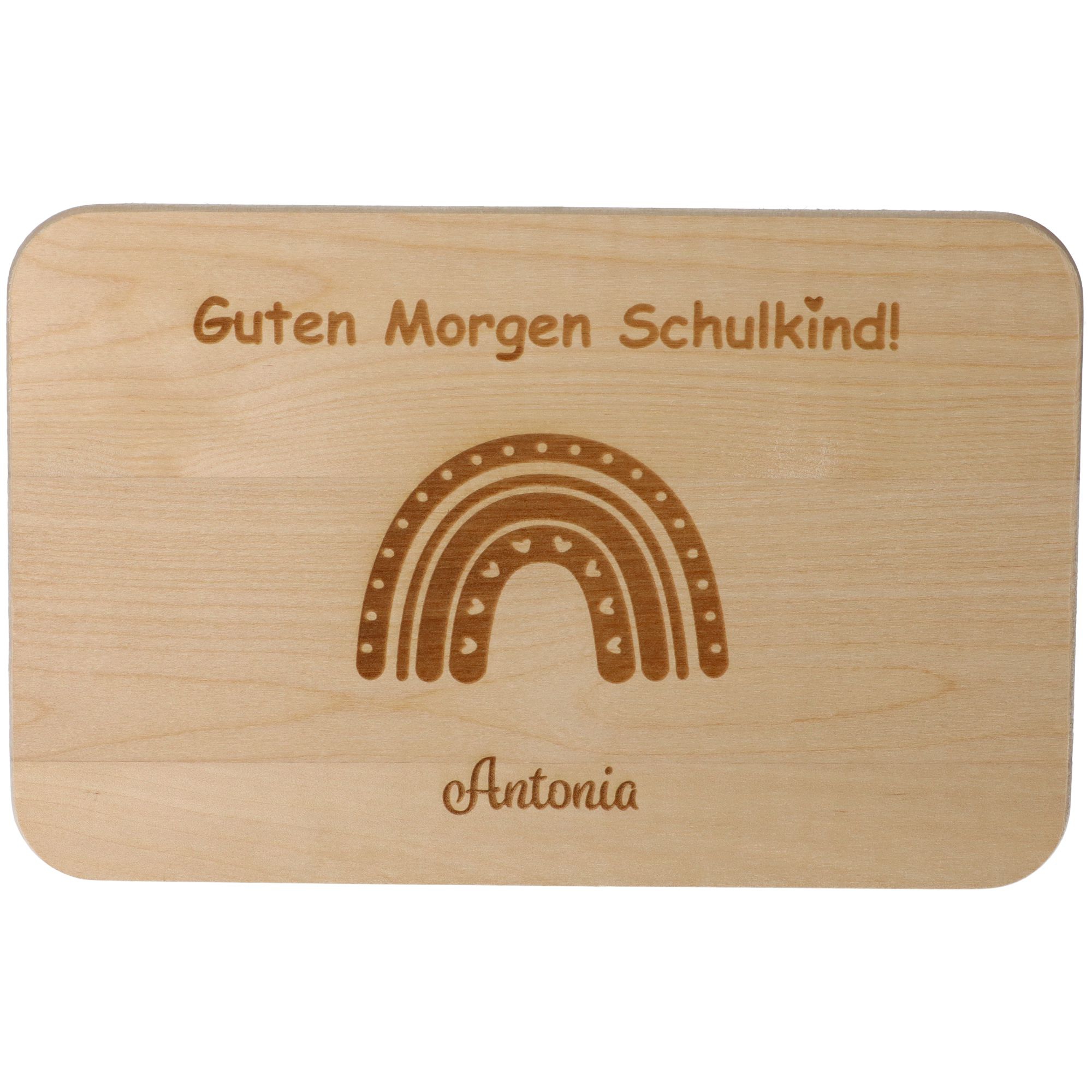 Frühstücksbrettchen Guten Morgen Schulkind Regenbogen Herz "Name" 23cm x 15cm x 1cm Frühstücksbrettchen Guten Morgen Schulkind Regenbogen Herz "Name" 23cm x 15cm x 1cm