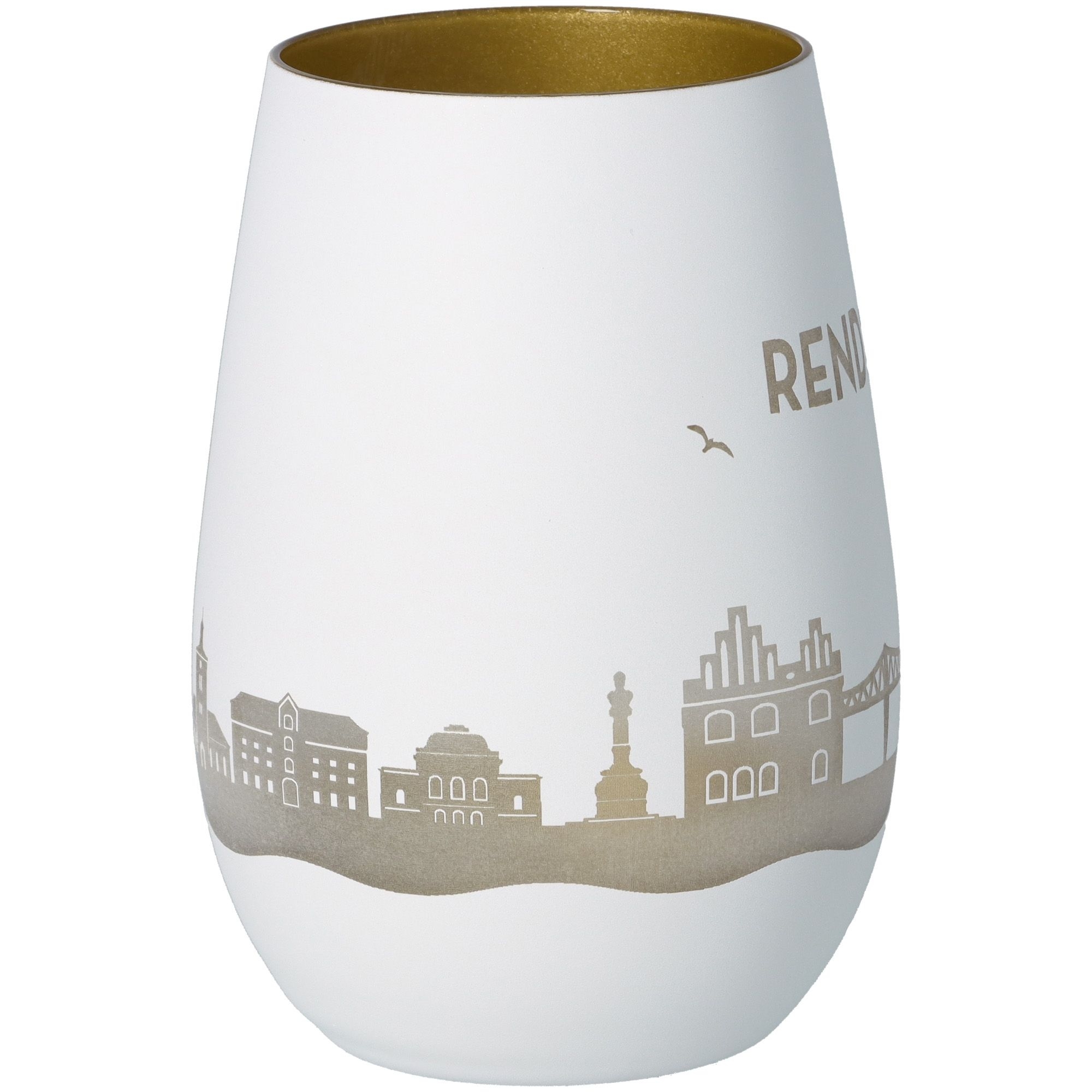 Windlicht Skyline Rendsburg Weiß/Gold Töpferei, Krug, Vase, Kunst, Porzellan
