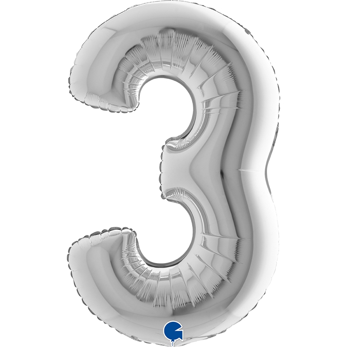 Folienballon Zahl 3 Silber 100cm Folienballon Zahl 3 Silber 100cm
