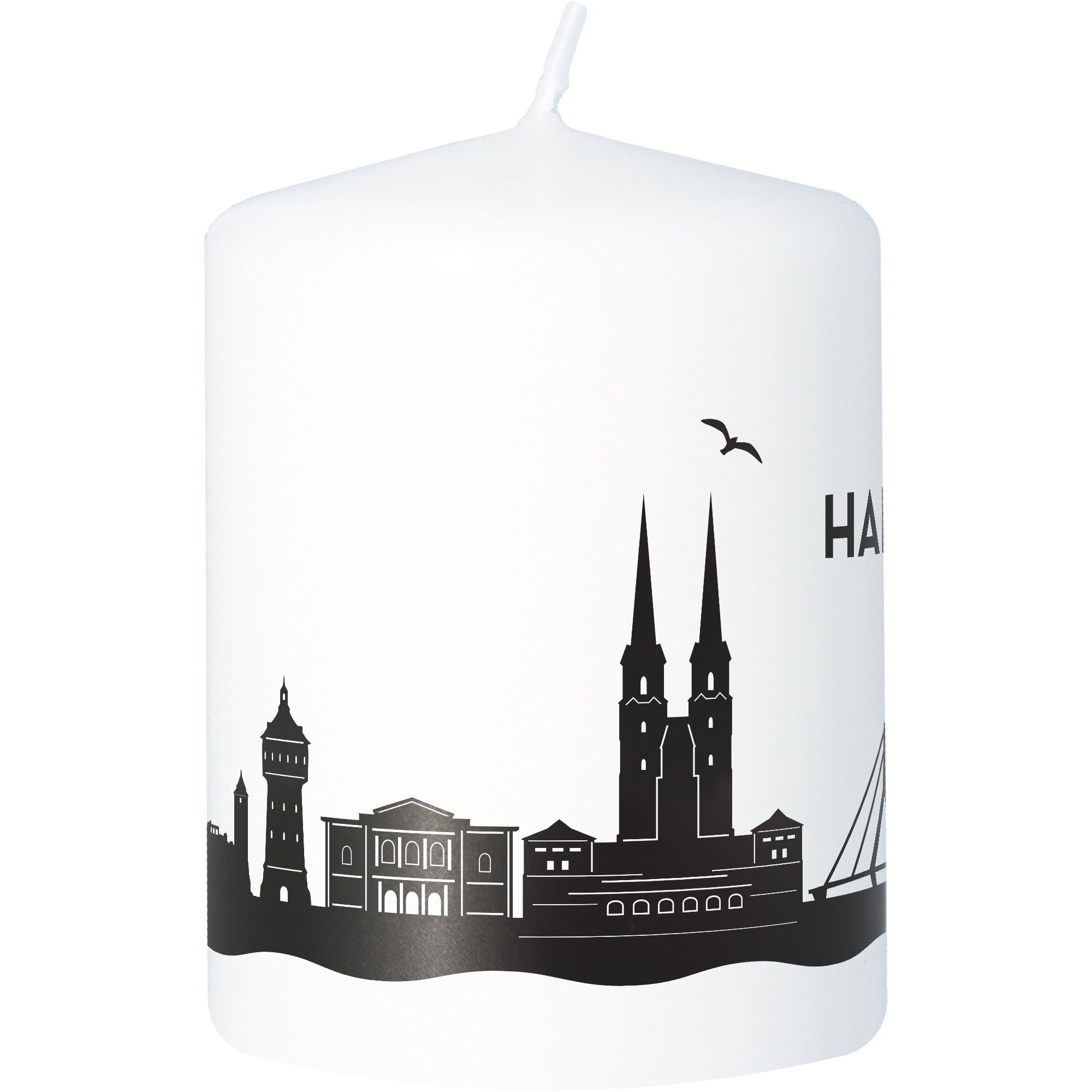 Stumpenkerze Skyline Halle Weiß
