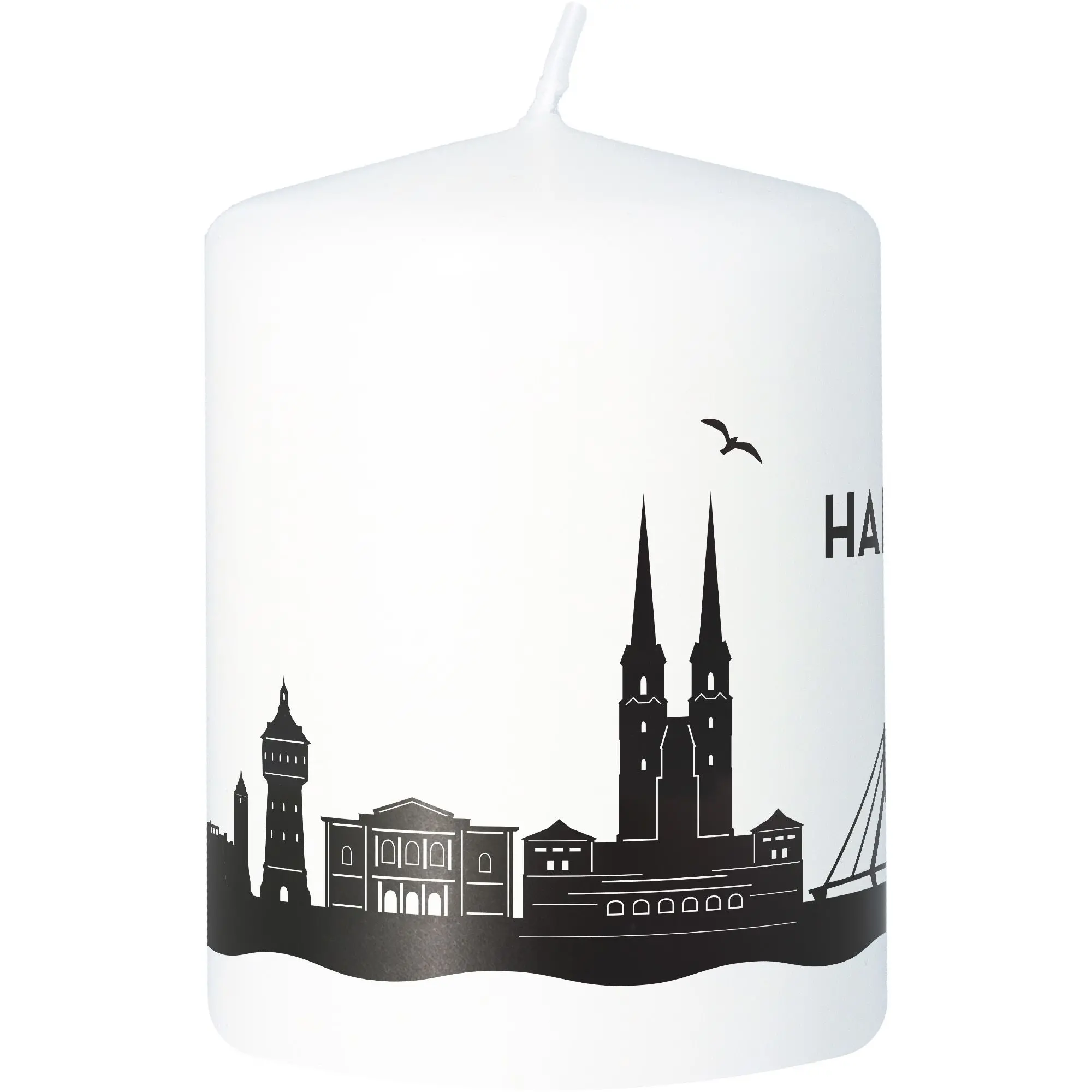 Stumpenkerze Skyline Halle Weiß