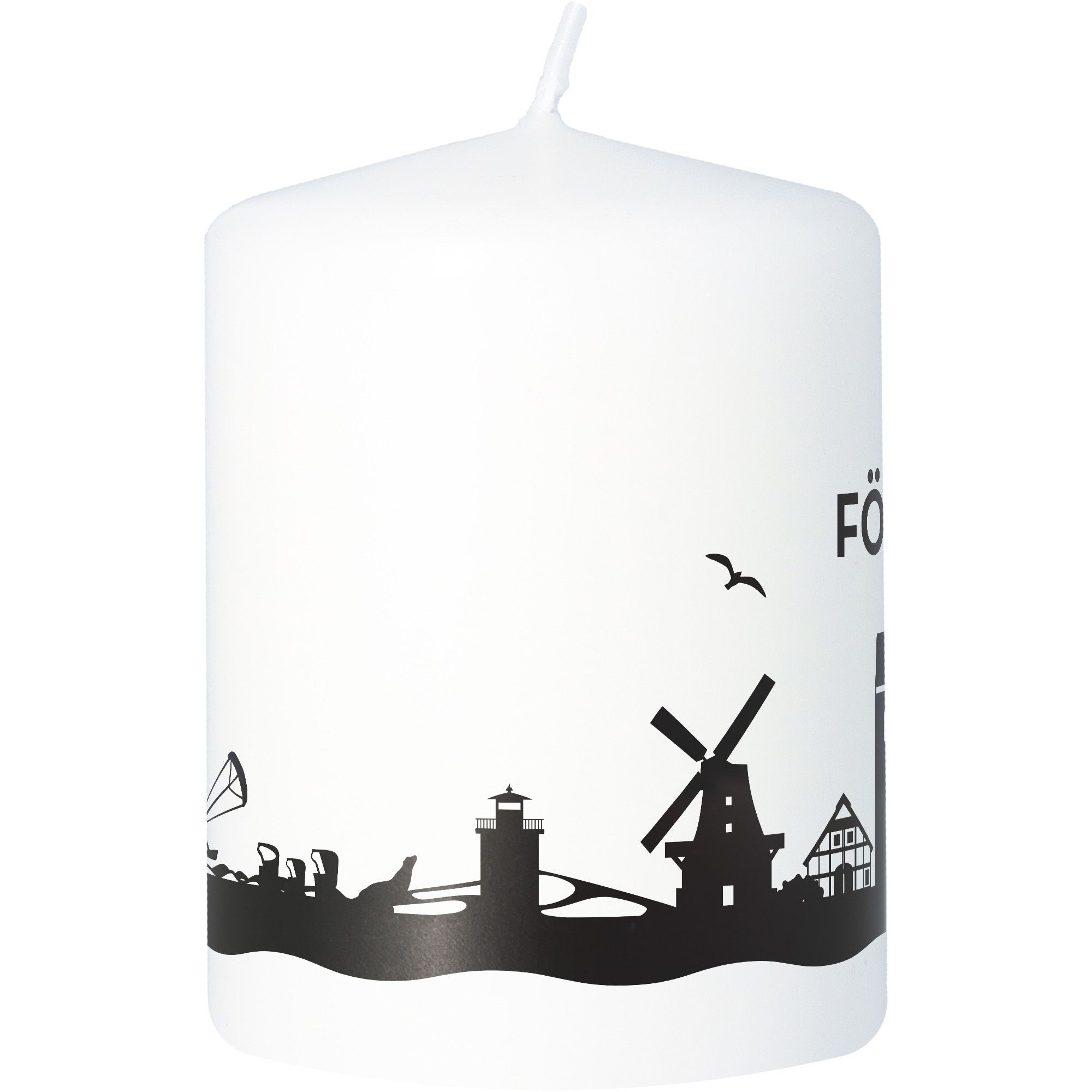 Stumpenkerze Skyline Föhr Weiß Tier, Vogel, Kerze