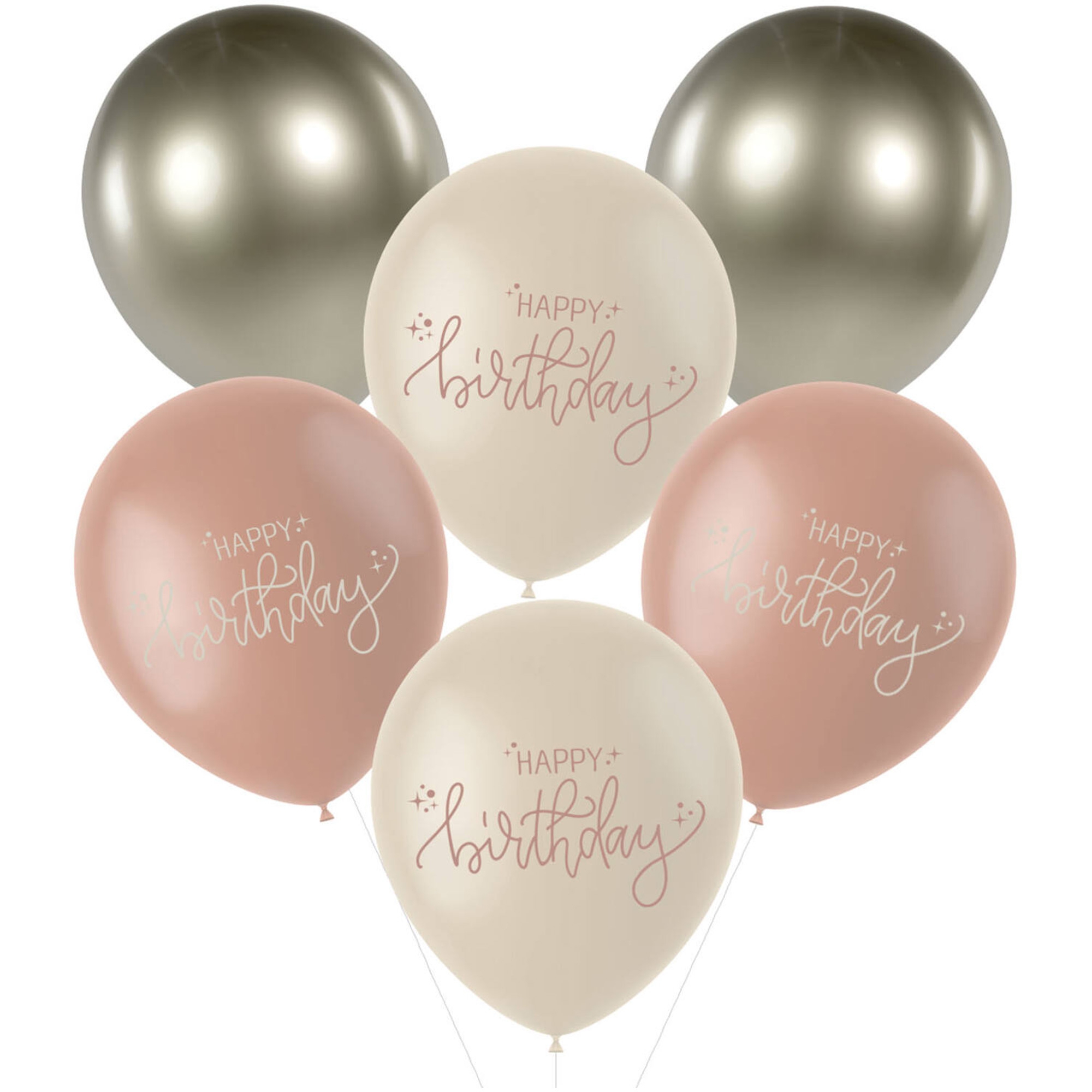6 Latexballons im Set "Happy Birthday" Creme Rose Ø 33cm