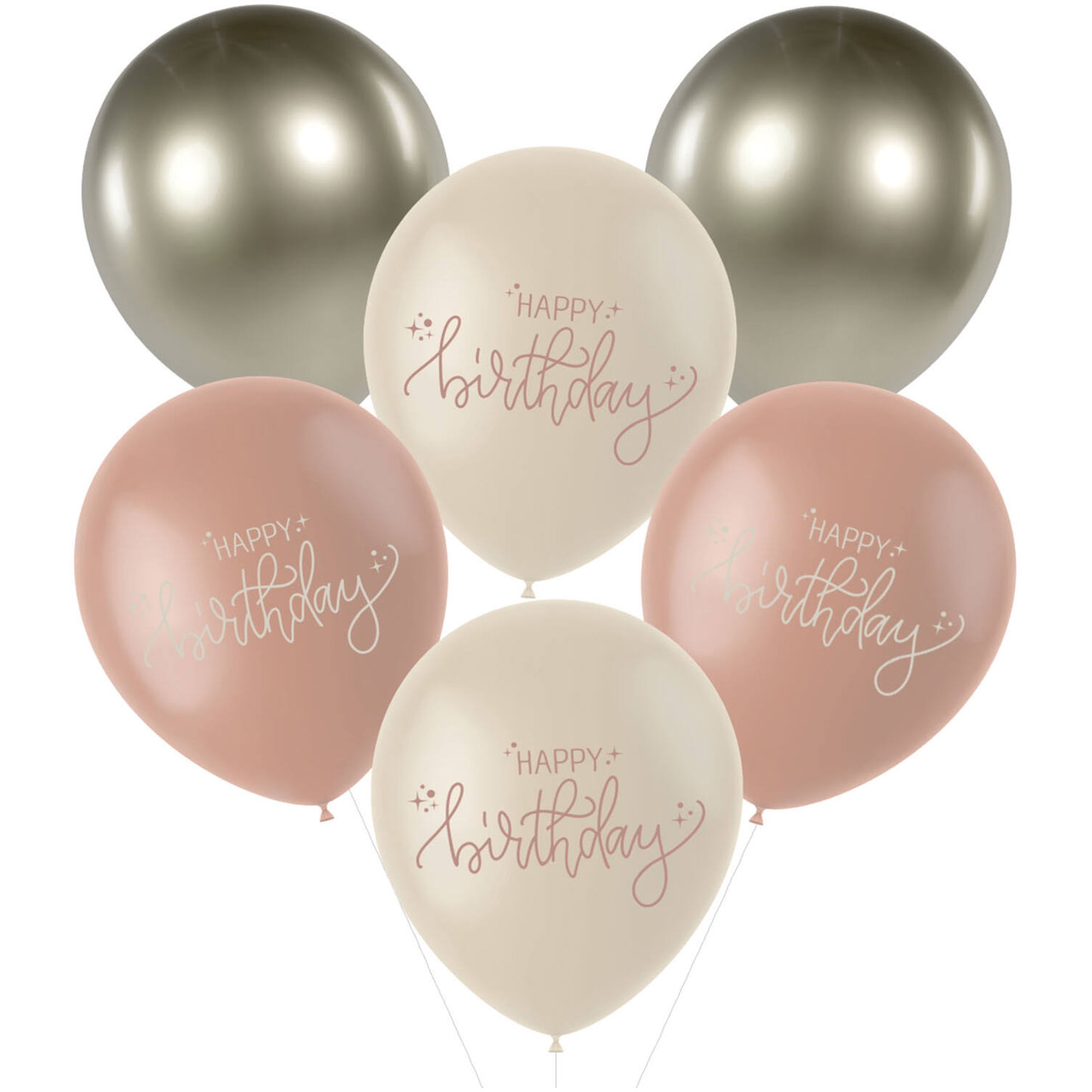 6 Latexballons im Set "Happy Birthday" Creme Rose Ø 33cm 6 Latexballons im Set "Happy Birthday" Creme Rose Ø 33cm