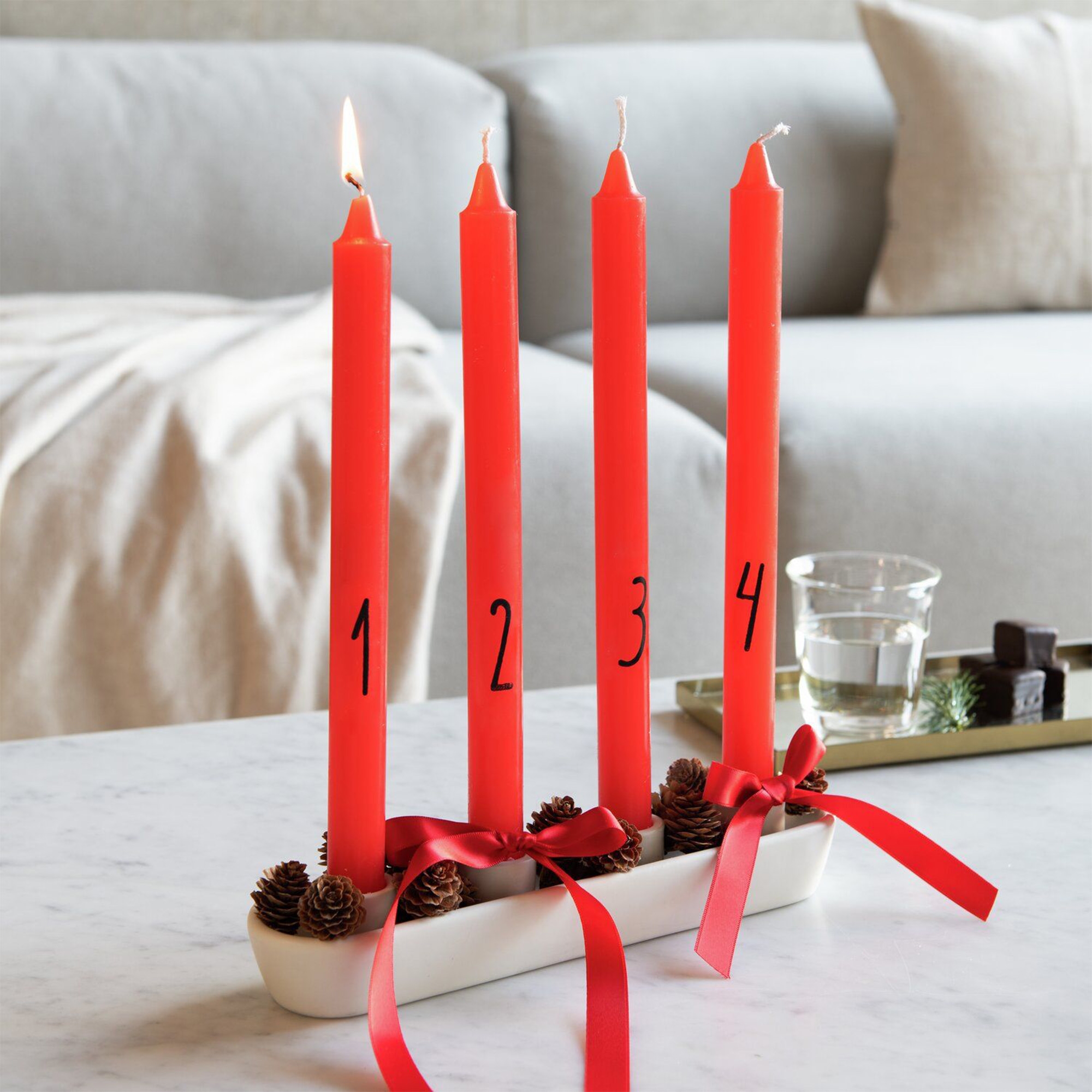 Adventskerzenset 1-4 in Rot, 28 cm Kerze, Kerzenständer