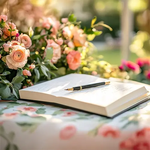 Buch, Blume, Rose, Stift, Blumen-Arrangement