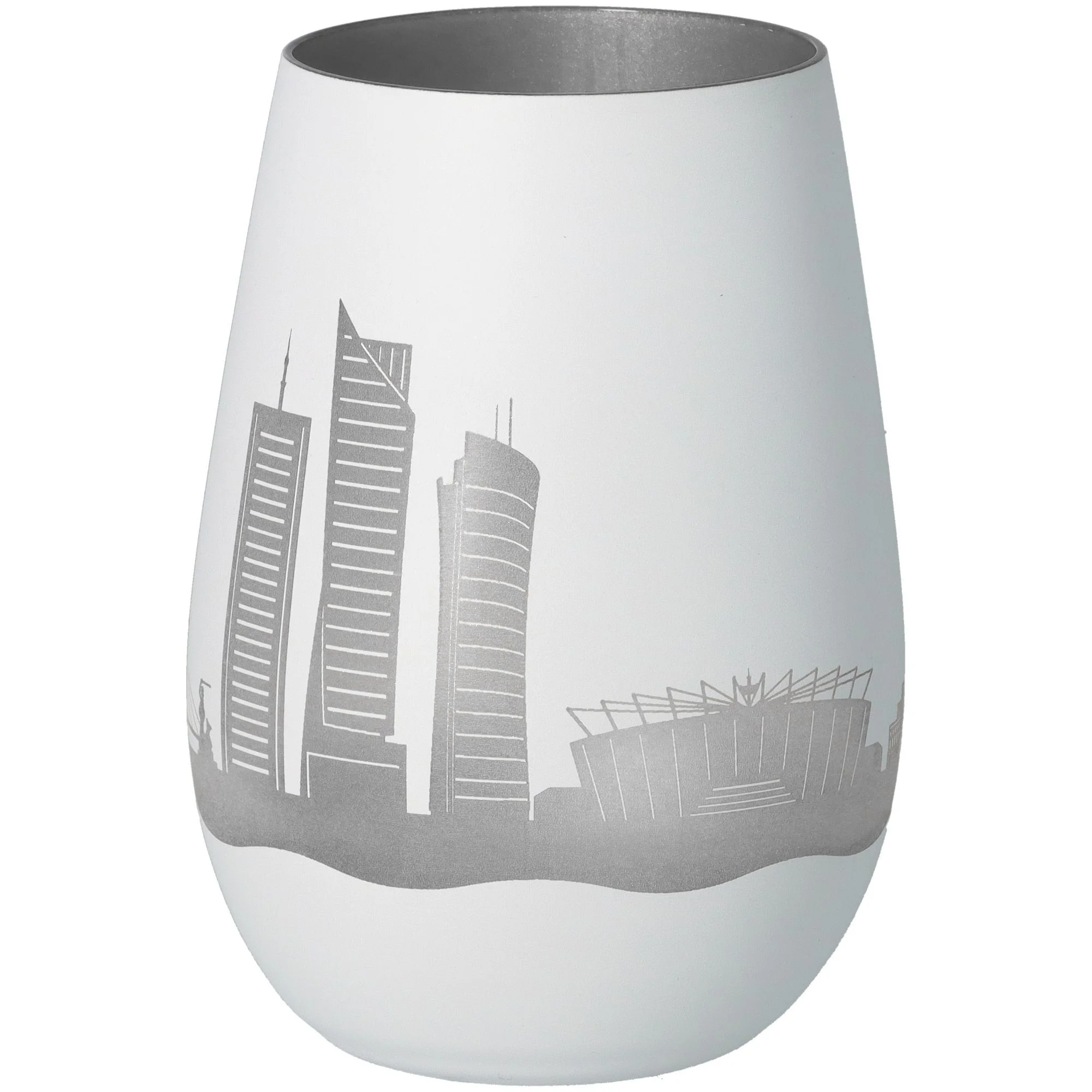 Vase, Glas, Graues Musterbild, Städtische Skyline, Mikro-Design