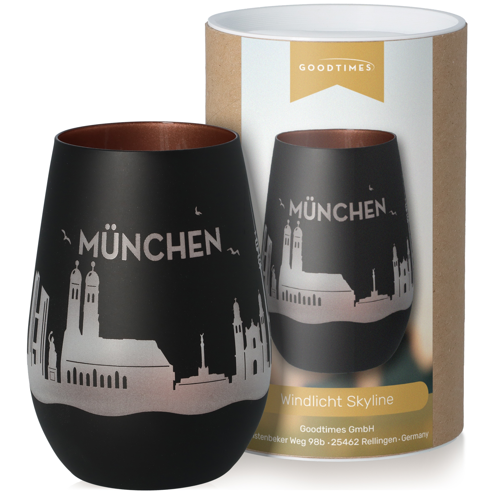 Windlicht Skyline München Schwarz/Bronze